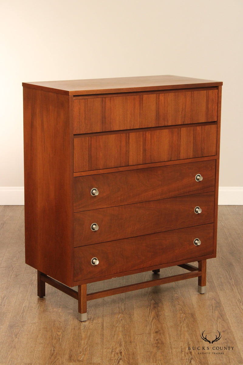 Stanley Furniture Mid Century Modern Walnut Tall Chest of Drawers