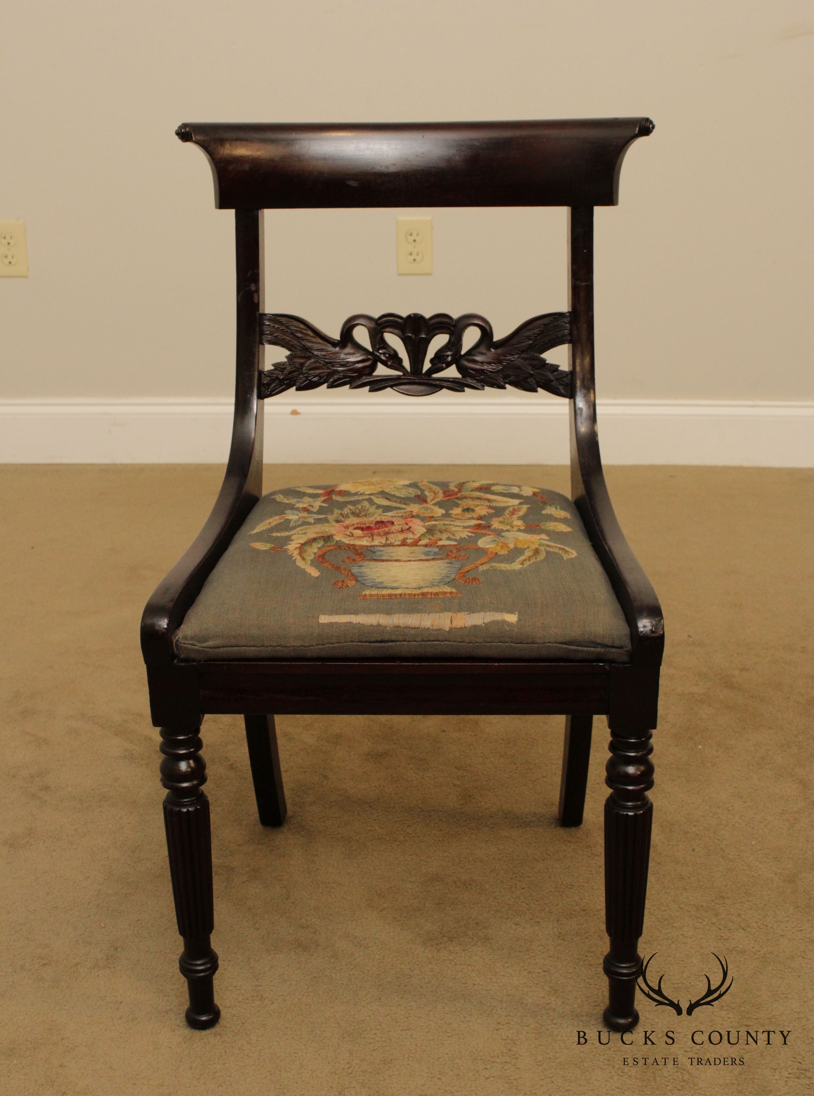 Duncan Phyfe & Sons New York Branded Antique Swan Carved Side Chair