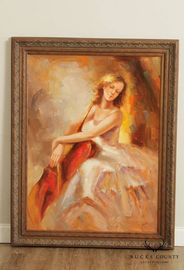 Impressionist Portrait Women with Cello Painting