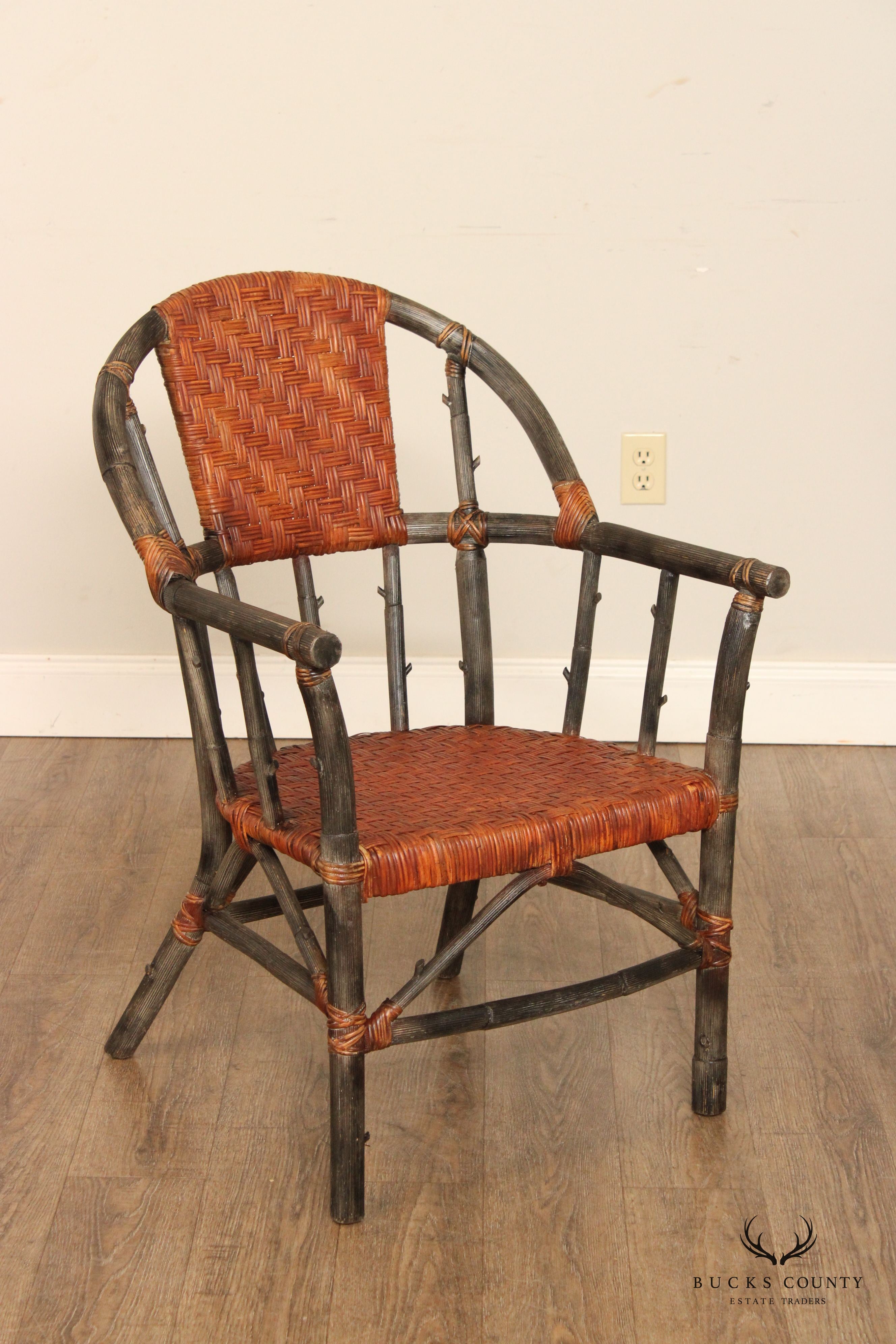 Palecek Adirondack Style Bamboo and Woven Rattan Armchair