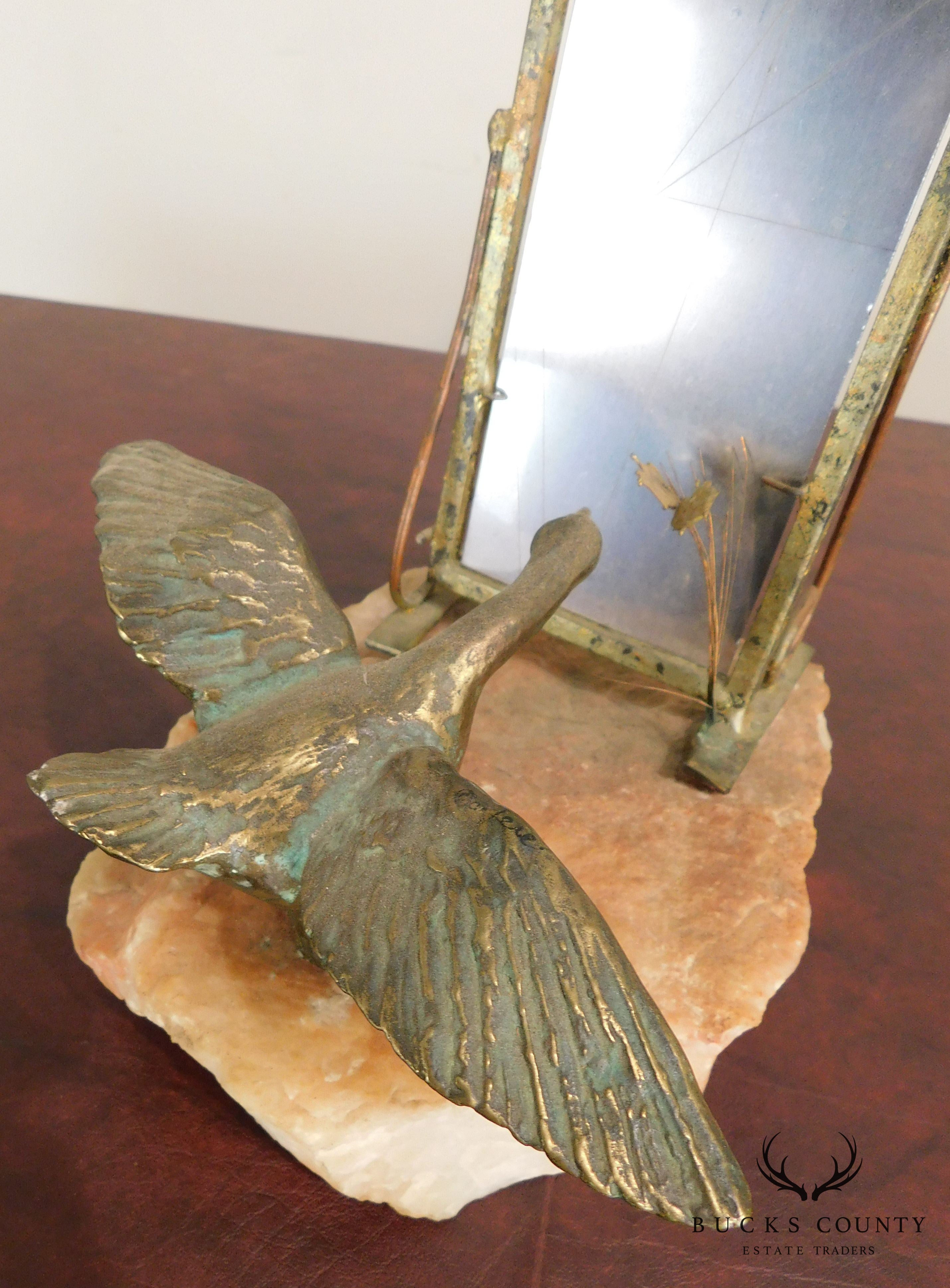 Curtis Jere Goose Fighting Mirror Reflection on Quartz Base