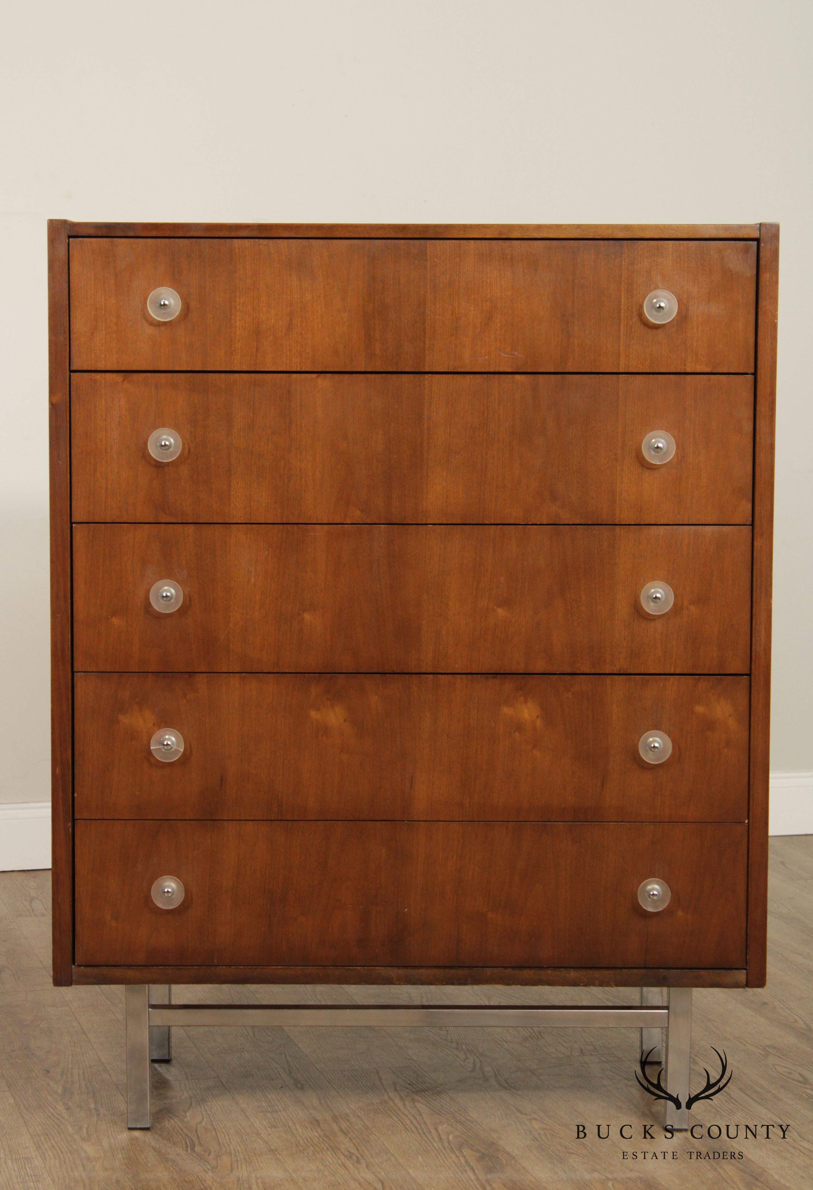 Mid Century Modern Walnut Tall Chest of Drawers