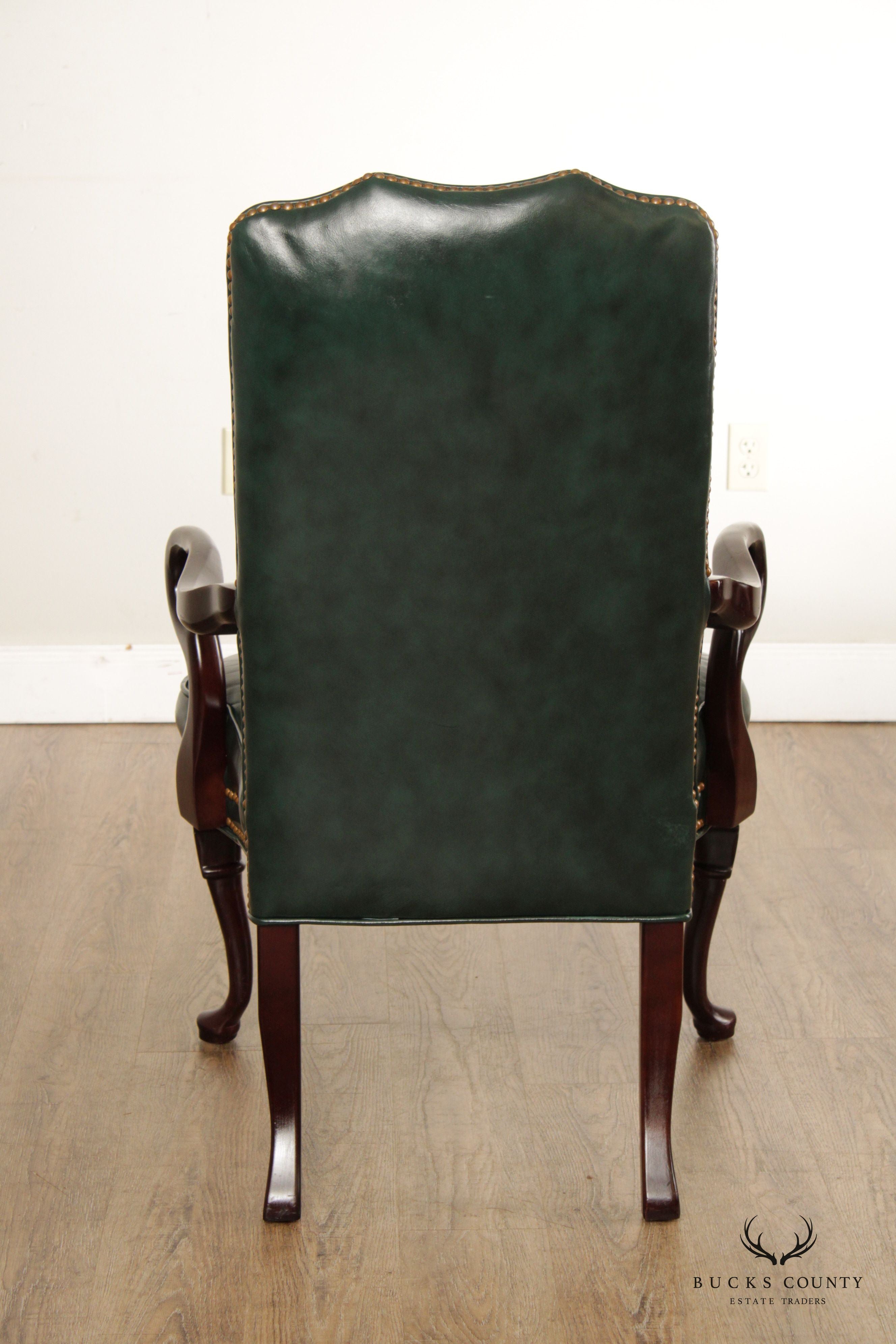 Queen Anne Style Mahogany and Leather Armchair