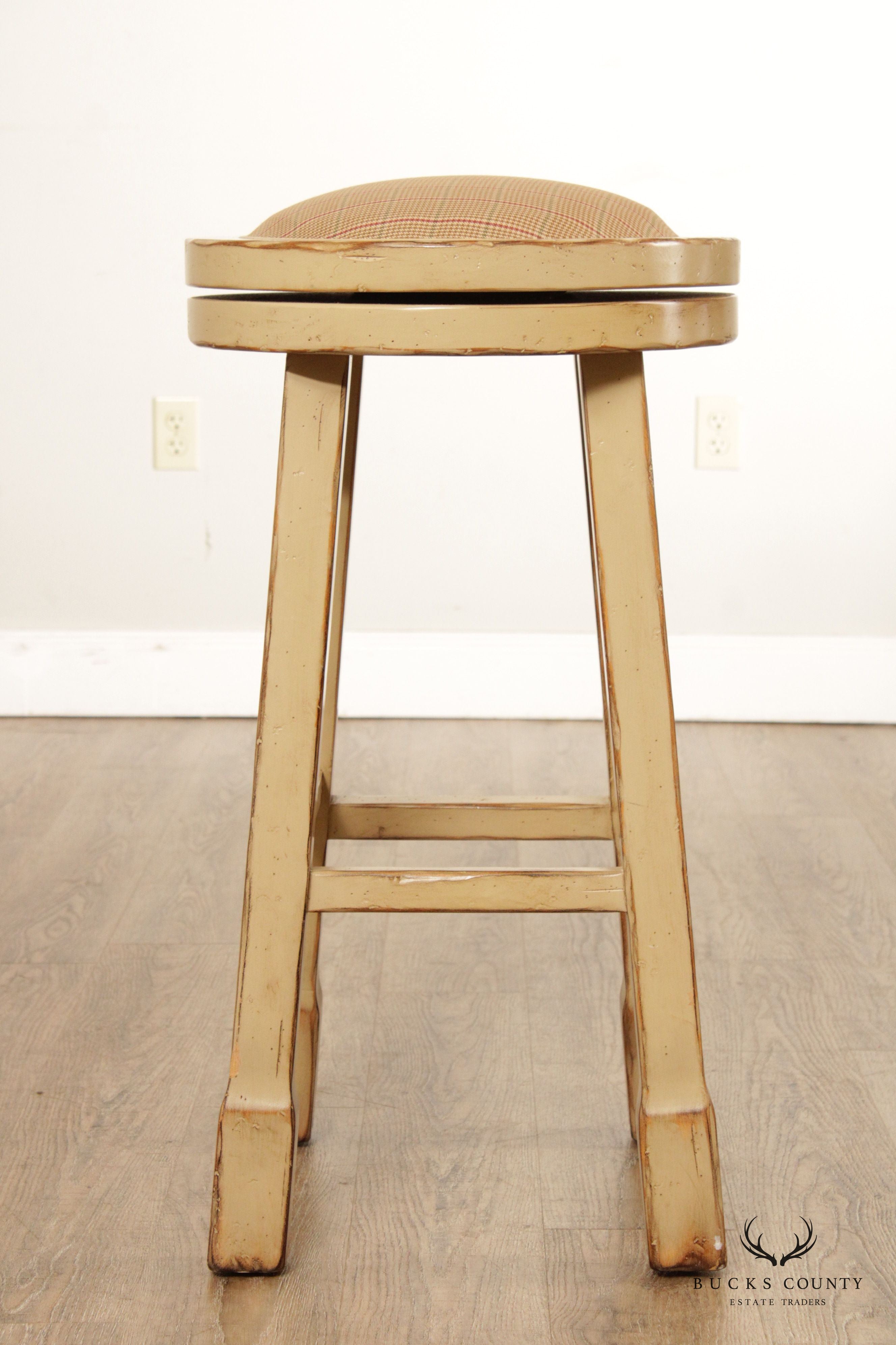 Vintage Distress Painted Pair Swivel Counter Stools