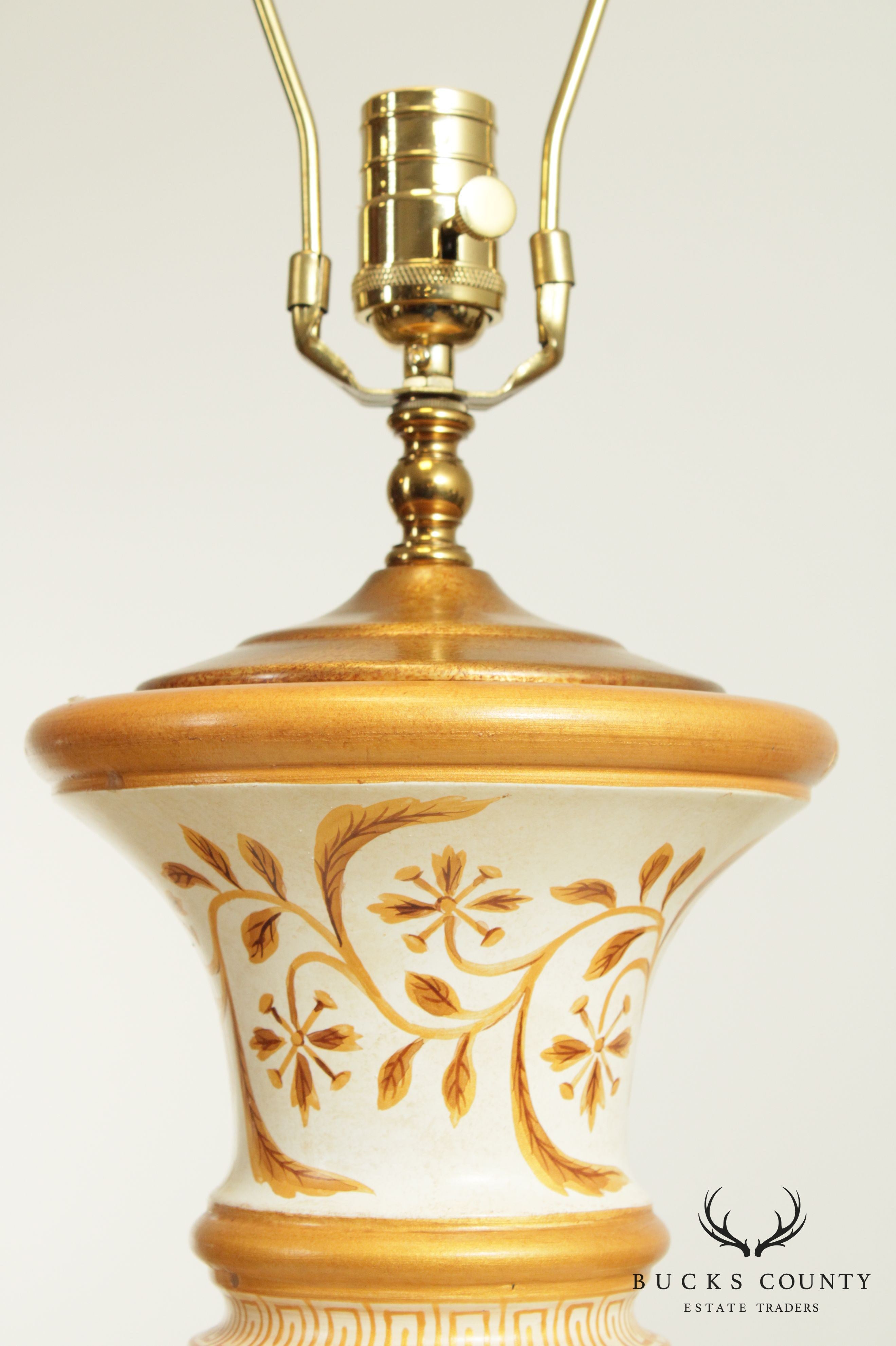 Neo-Classical Style Quality Pair Painted Wood Urn Table Lamps