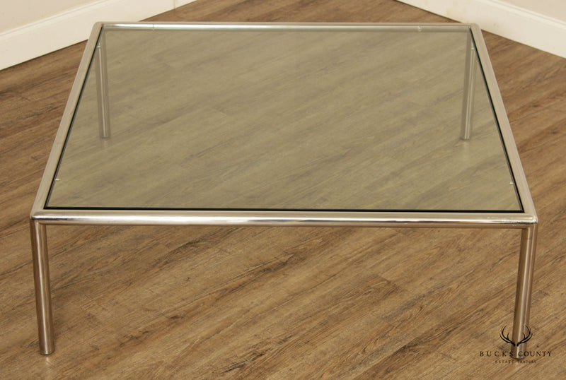 Postmodern Tubular Chrome and Square Glass Top Coffee Table