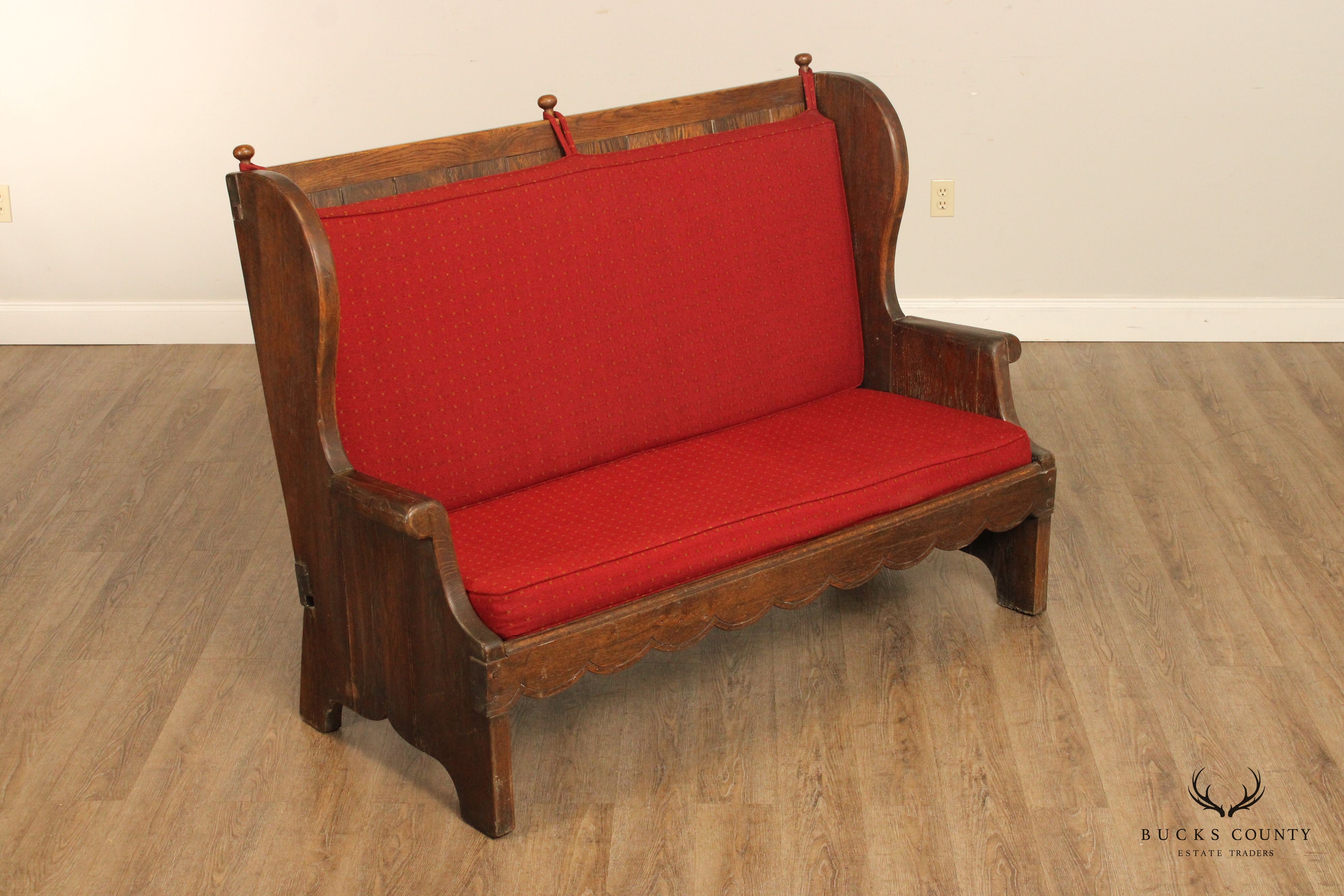 Antique English Pair of Oak Highback Pub Benches