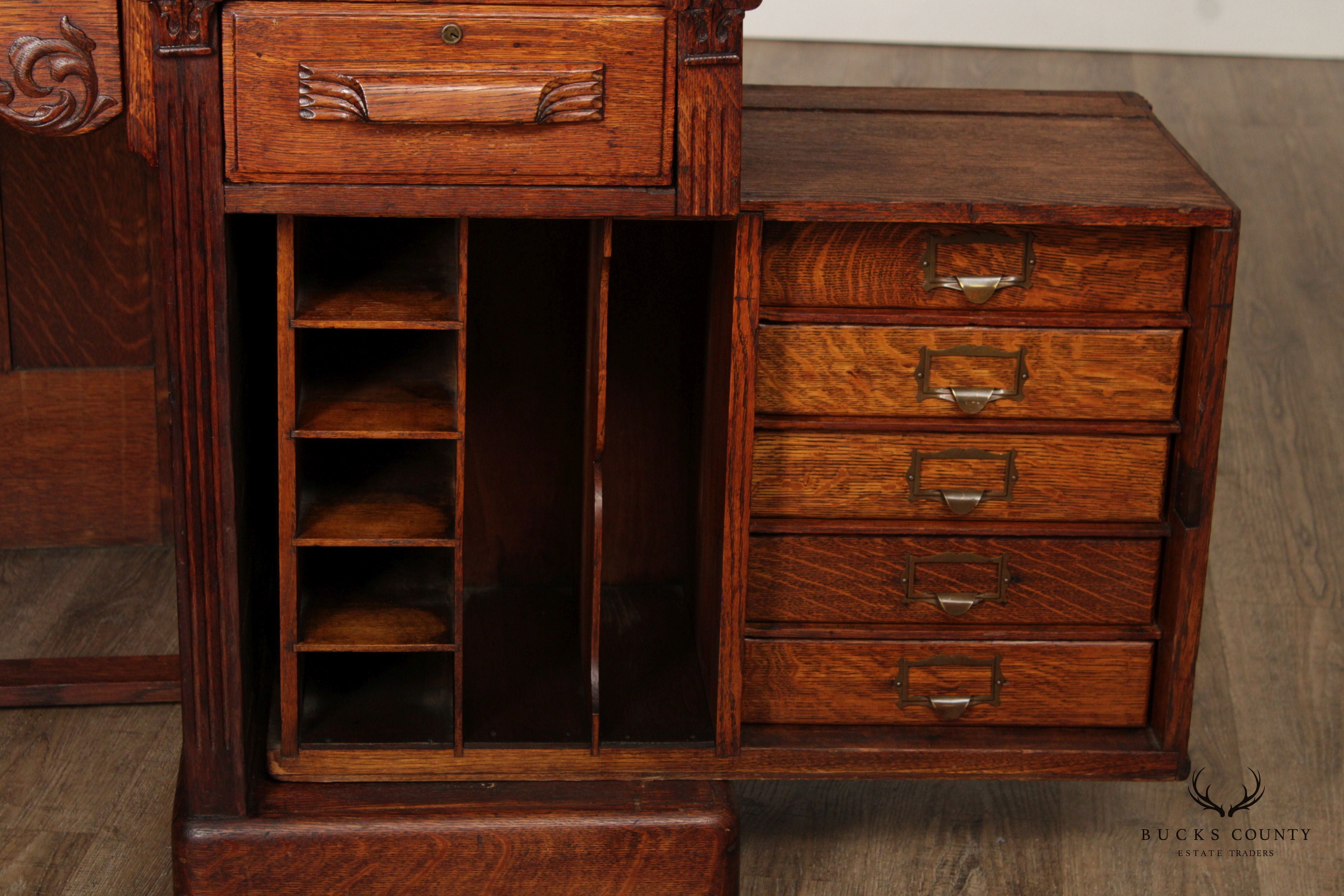 Antique Victorian Oak Wooten Style Executive Pedestal Desk