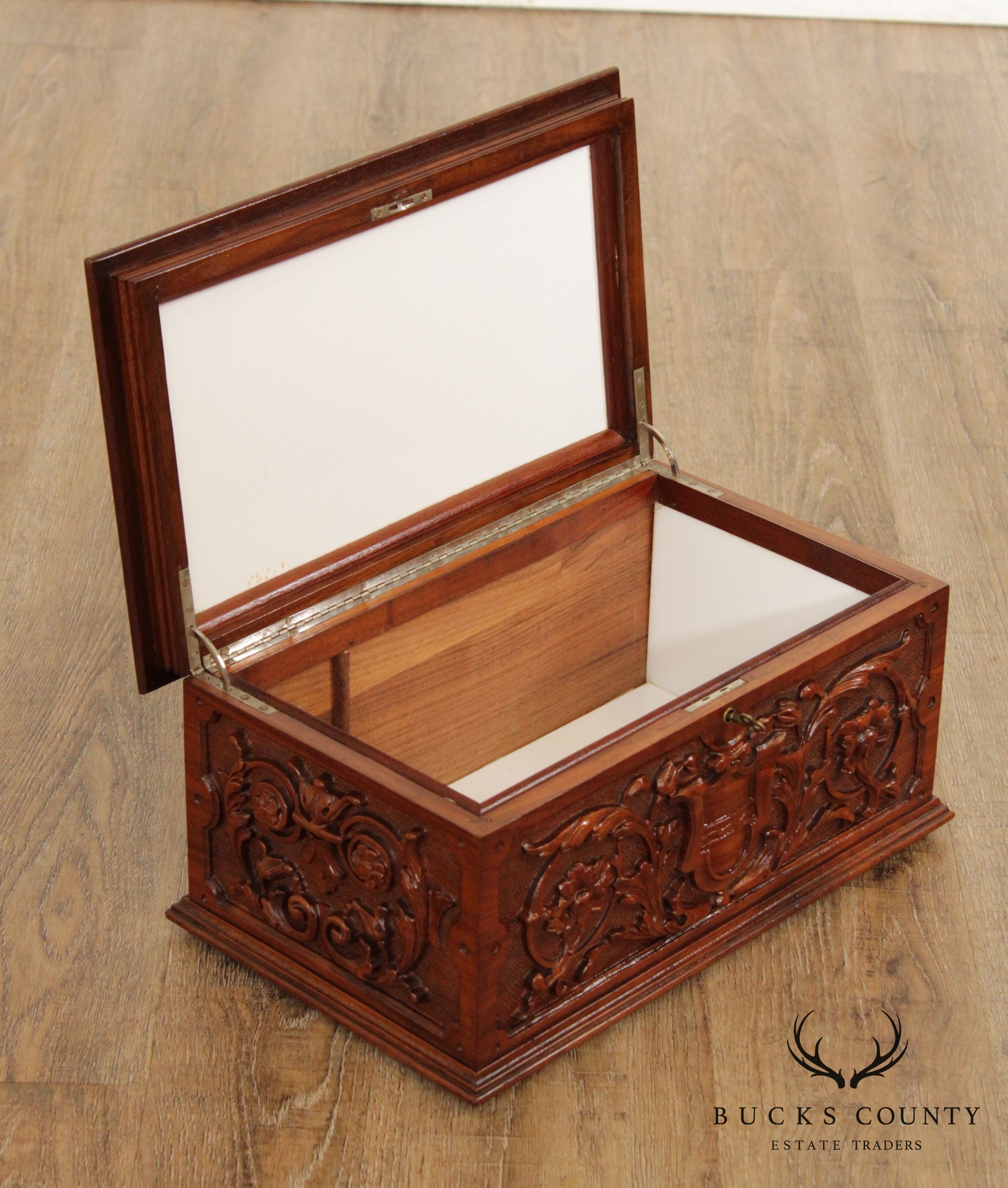 Antique Carved Walnut Humidor Box