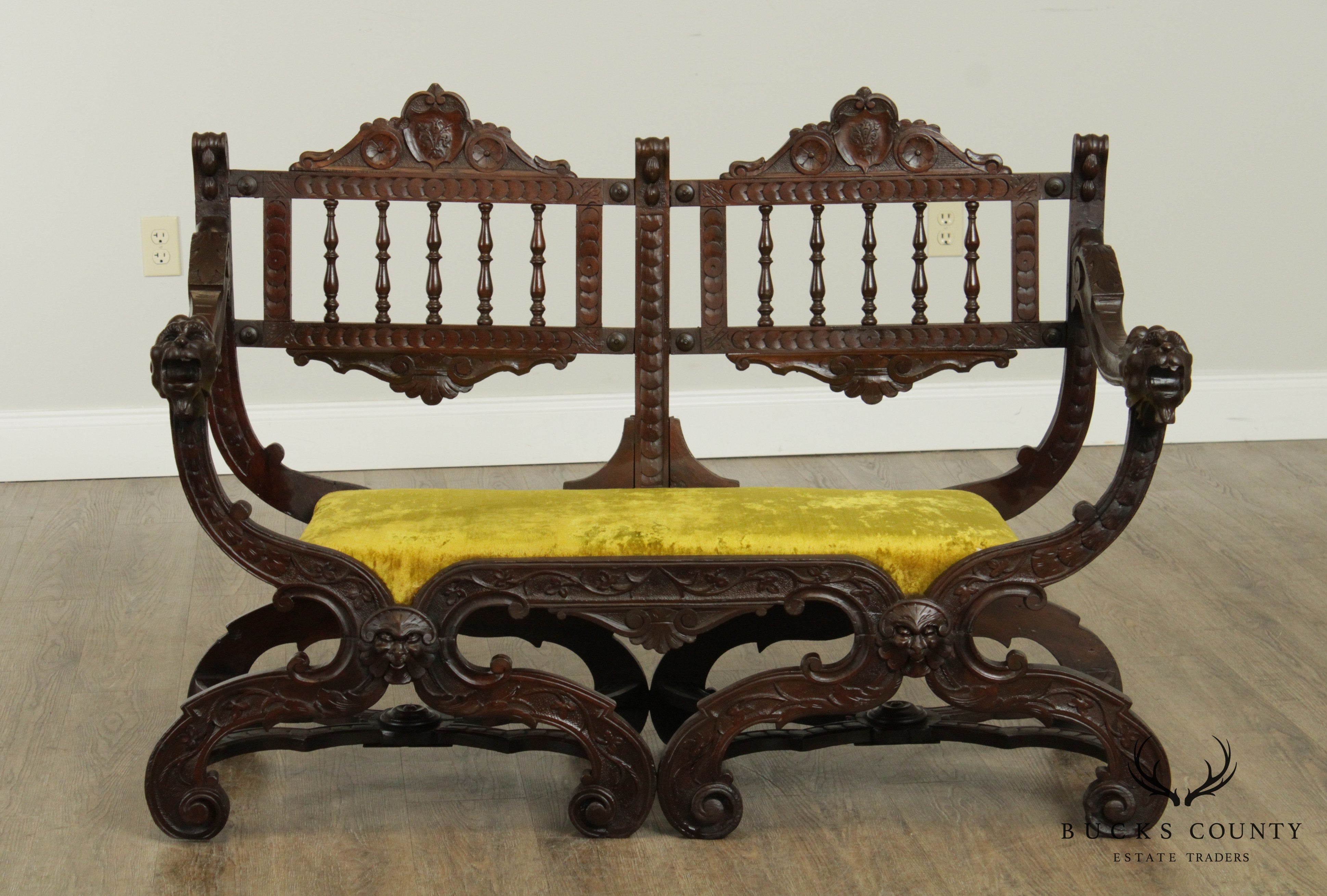 Italian Renaissance Style Antique Carved Double Back Settee