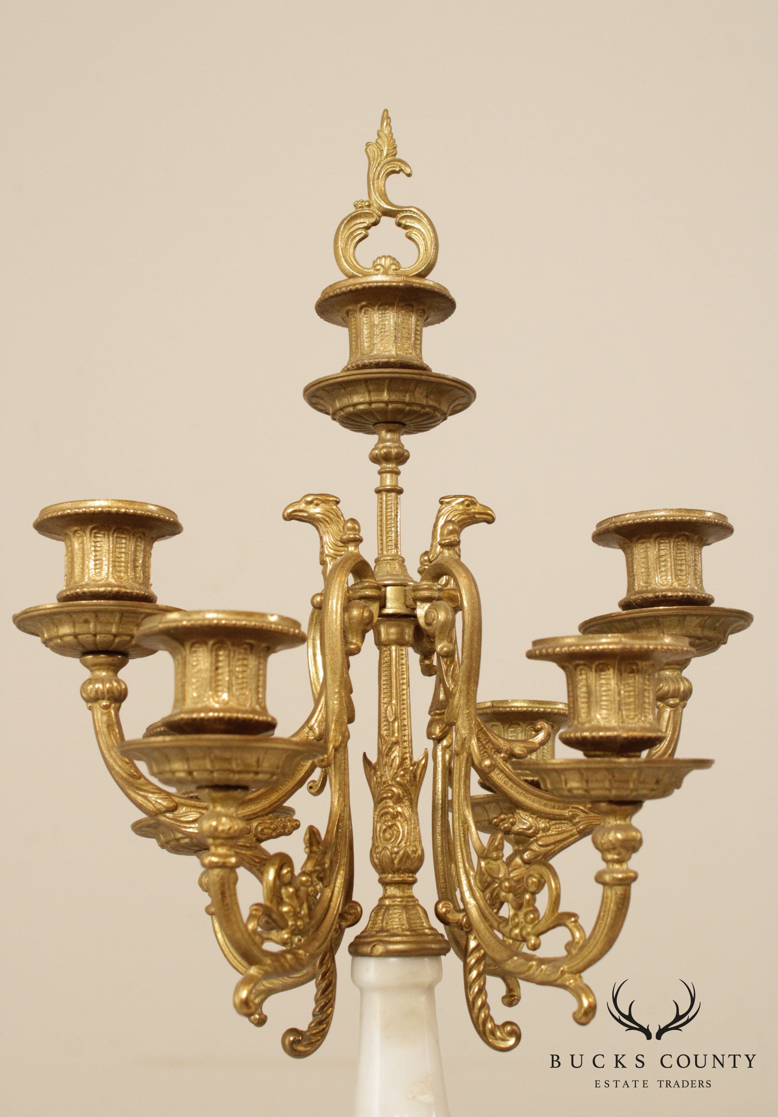 Quality Italian Gilt Bronze & Marble Pair Candelabra