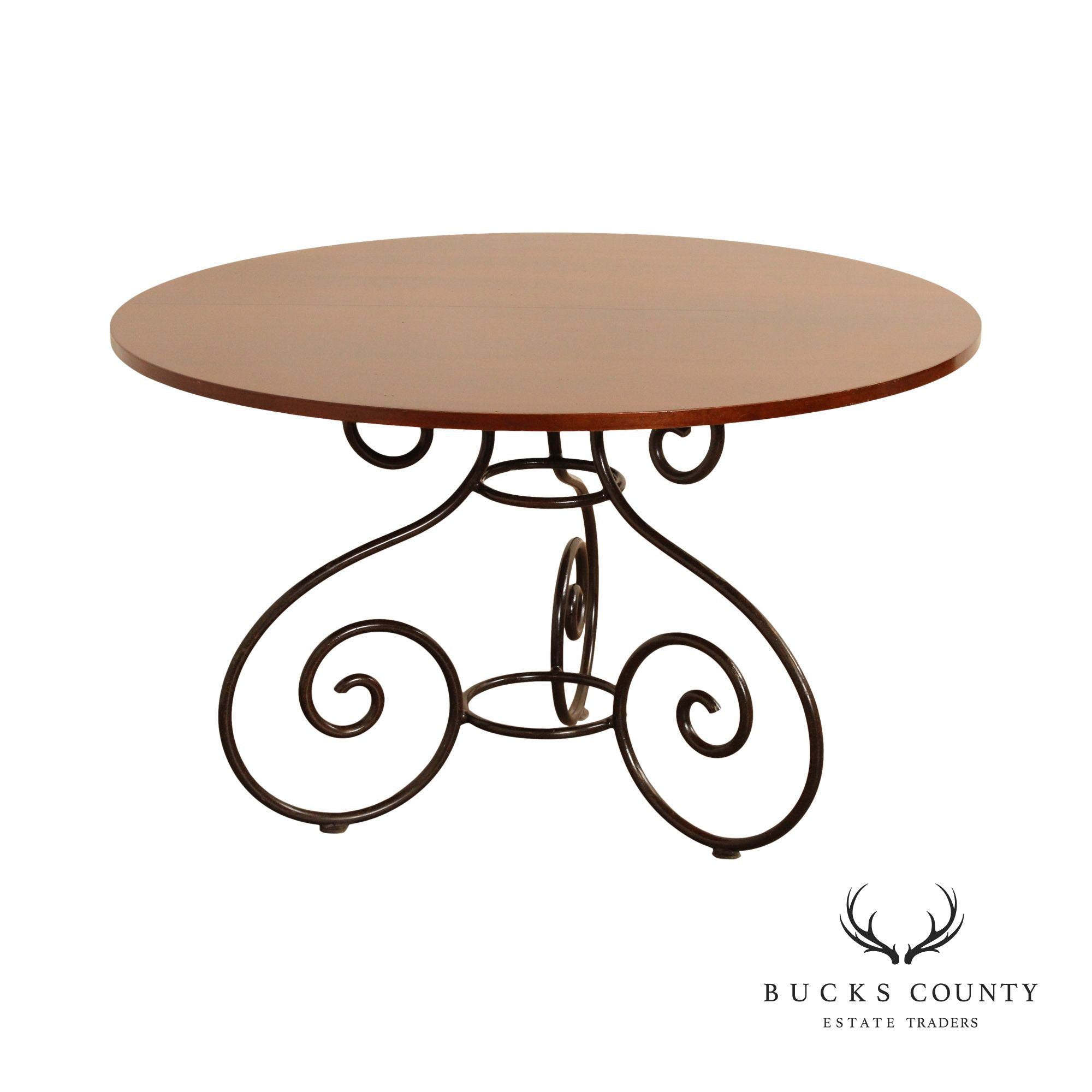 Grange french Country Style Scrolled Iron Base  Round Cherry Dining Table