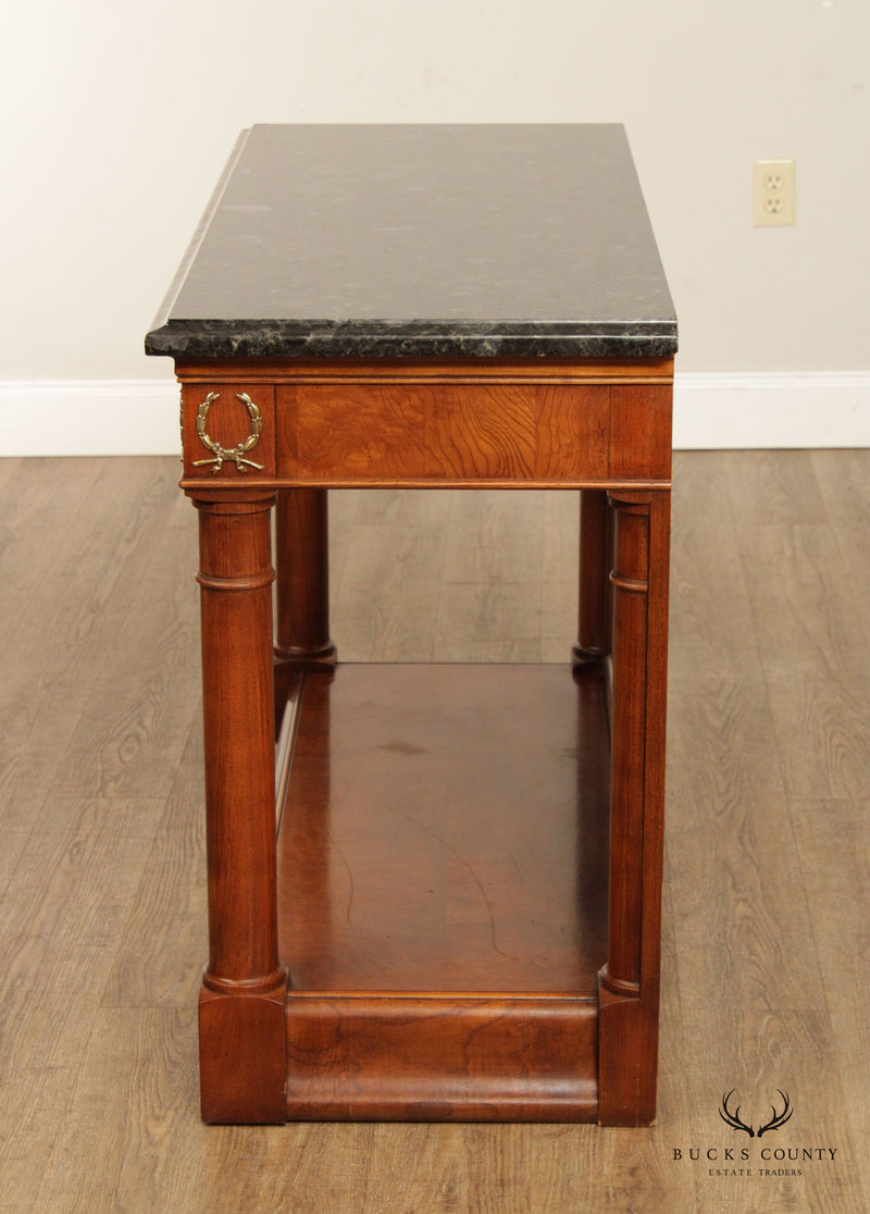 Henredon French Empire Style Burl Wood Marble Top Console