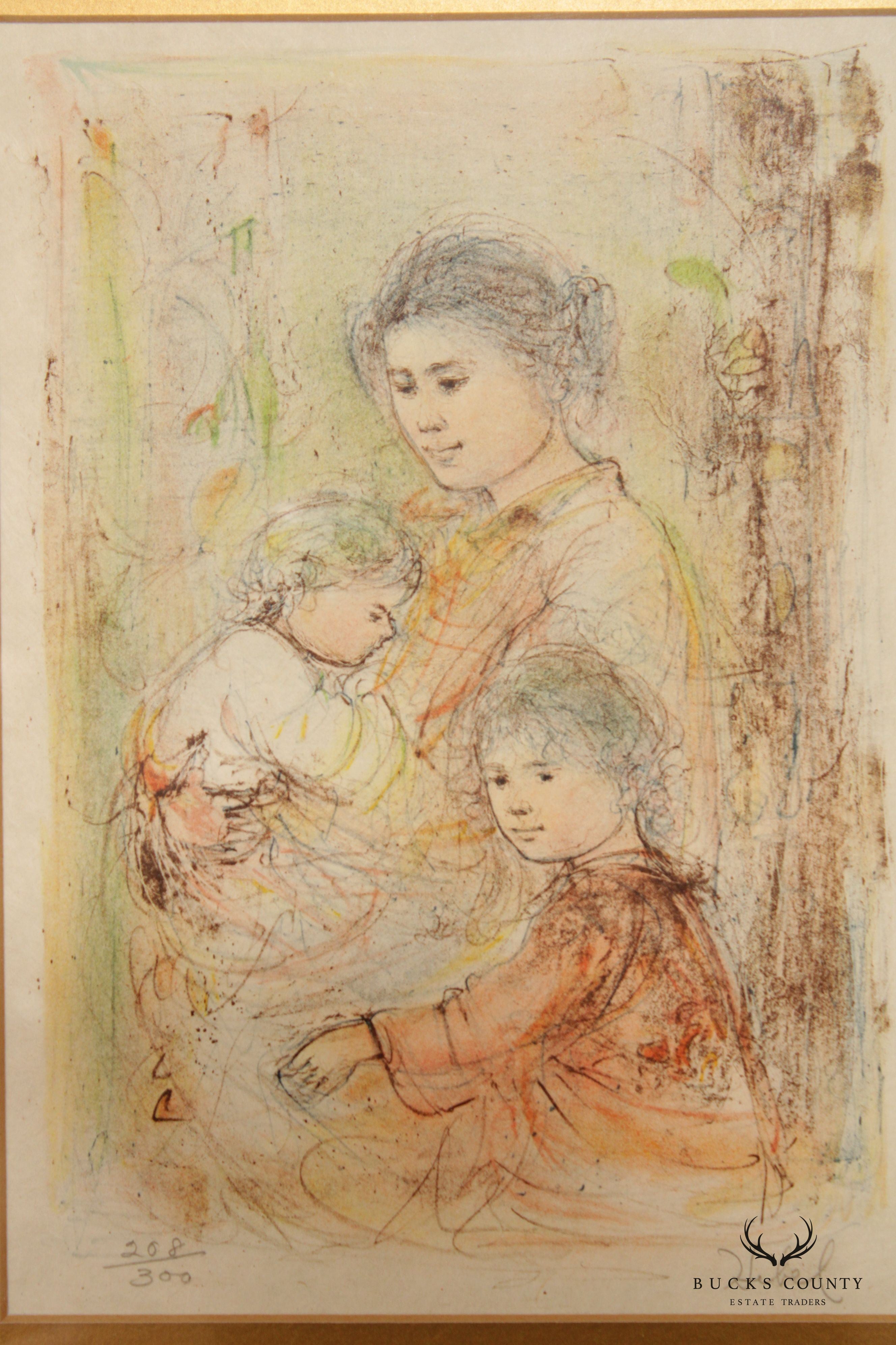 Edna Hidel Impressionist Mother and Children Lithograph