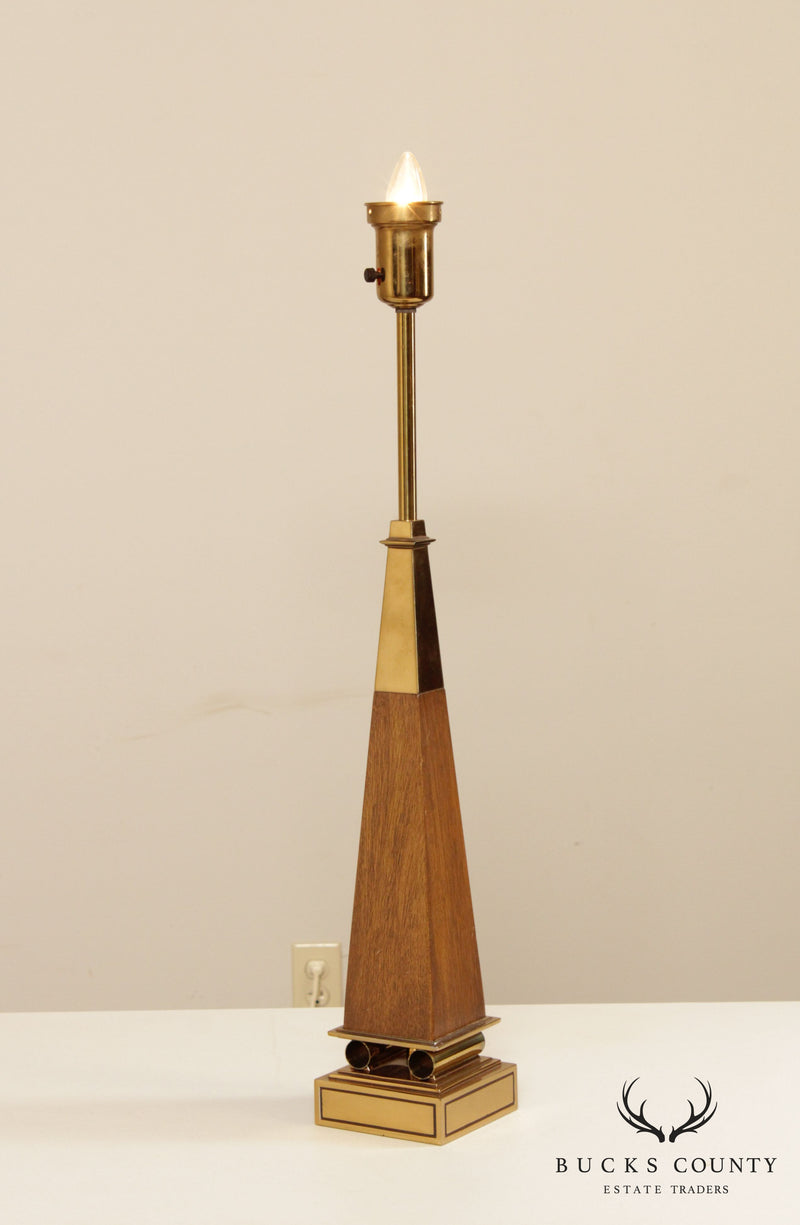 Stiffel Mid Century Brass & Walnut Obelisk Table Lamp