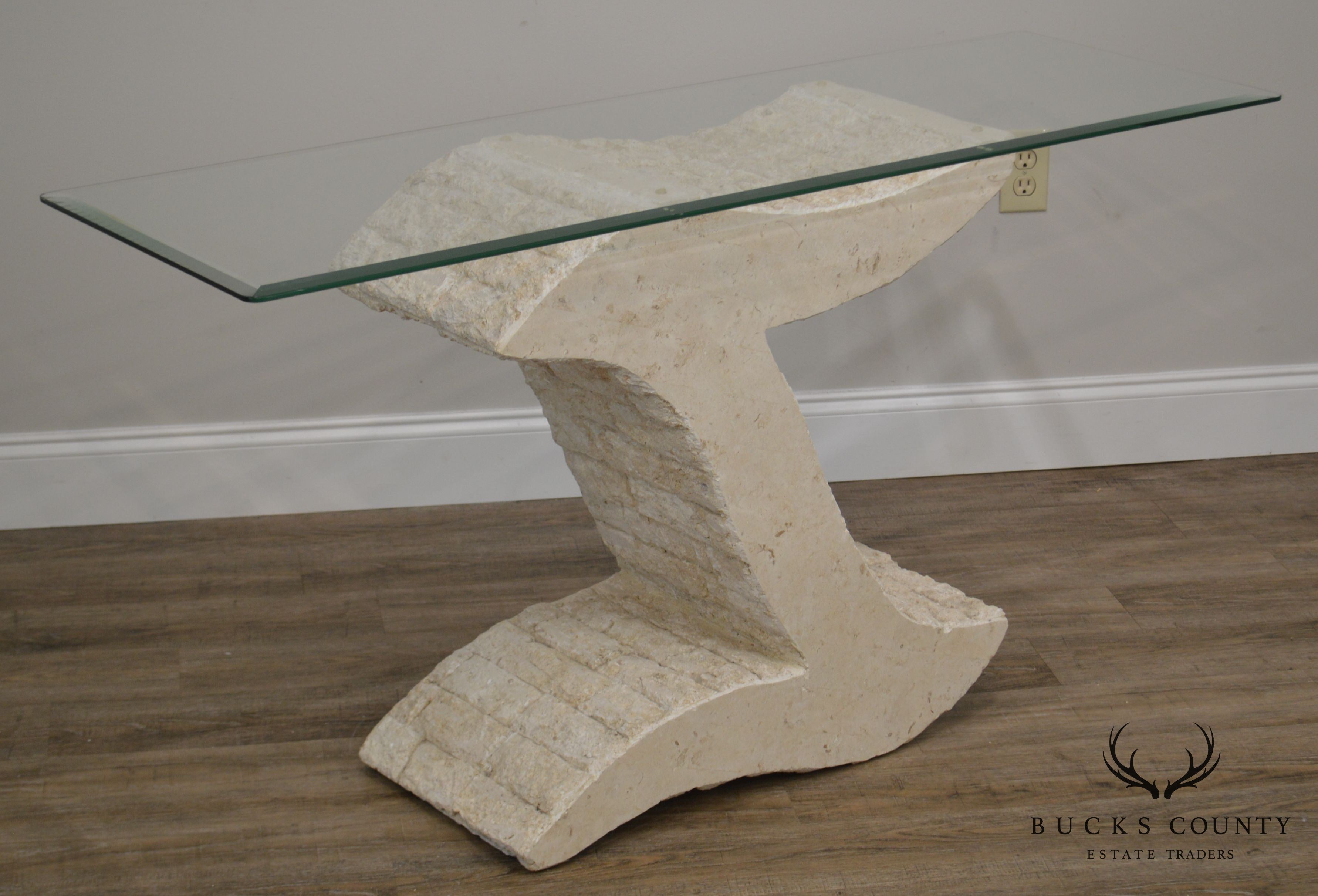 Postmodern Tessellated Marble Glass Top Sofa Table Console