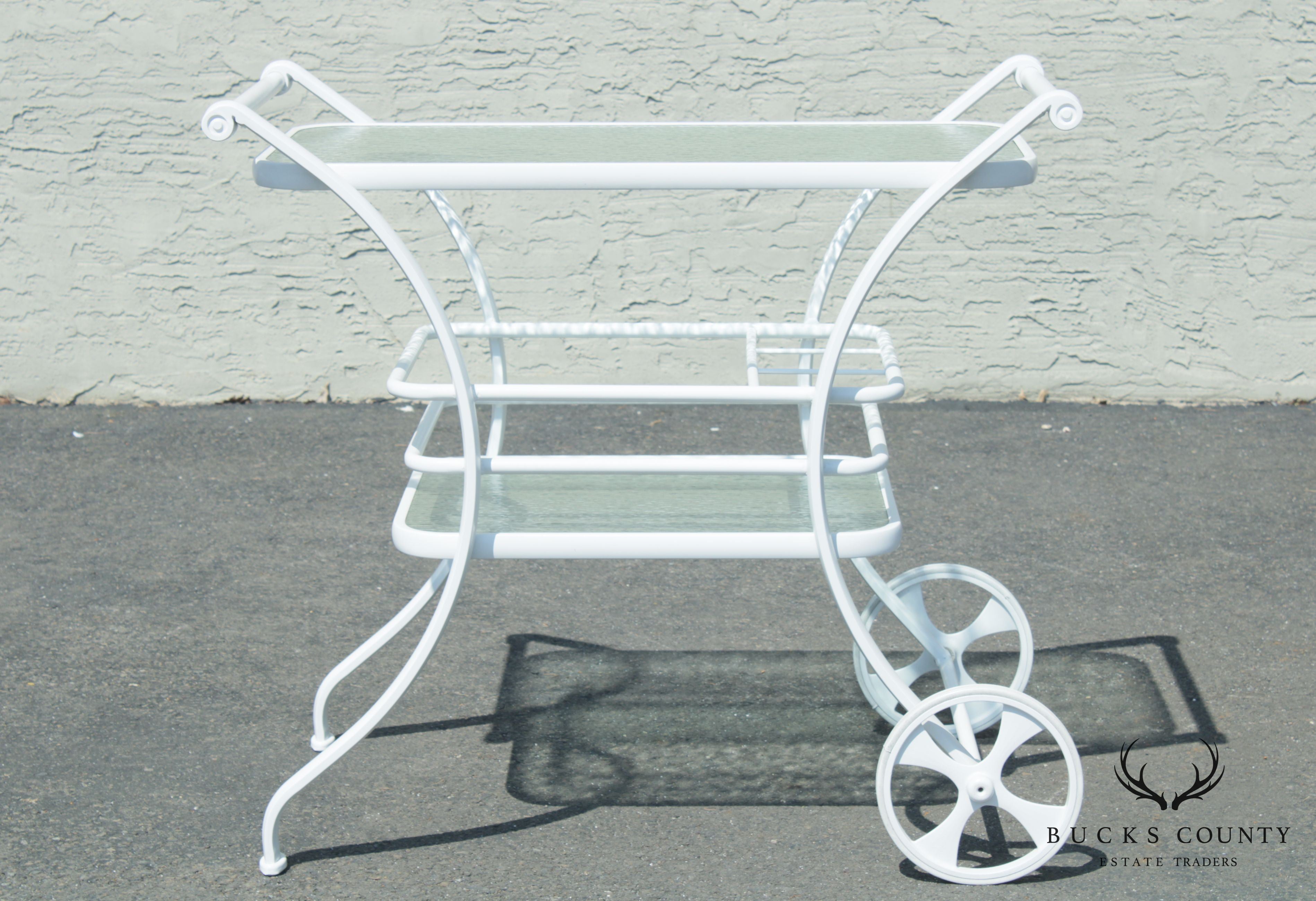 Quality White Aluminum & Glass Patio Serving Bar Cart