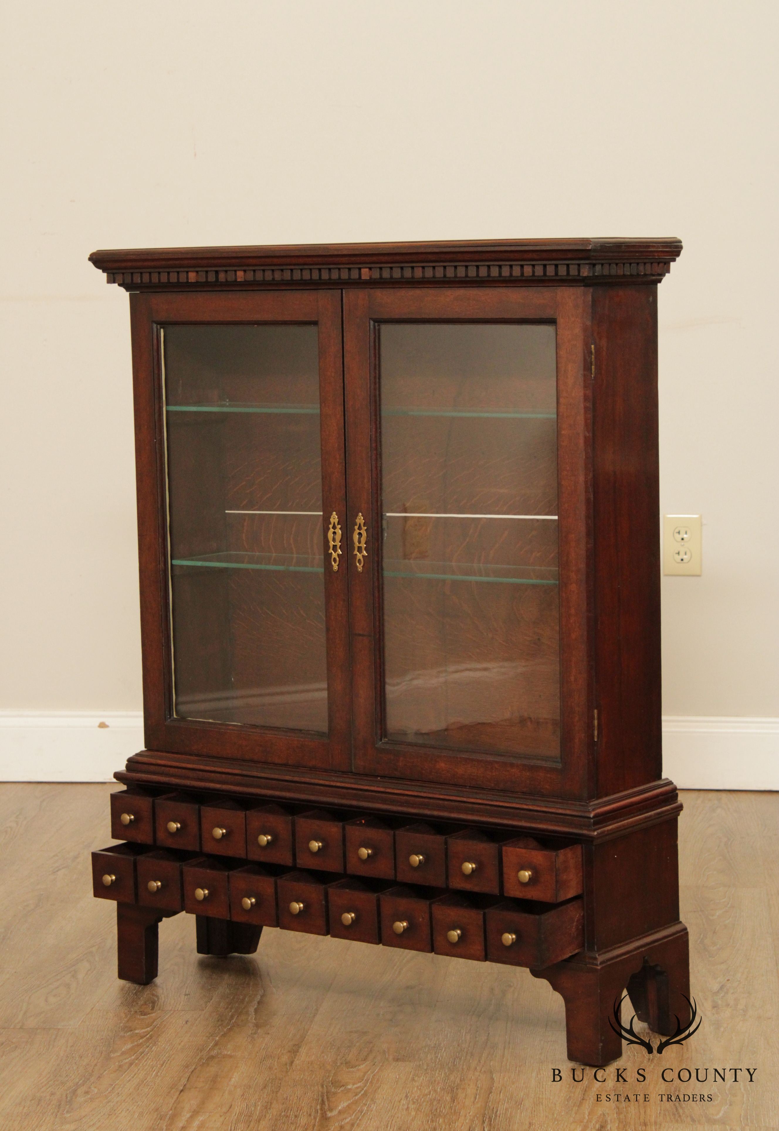 Antique English Mahogany 2 Piece Apothecary Cabinet