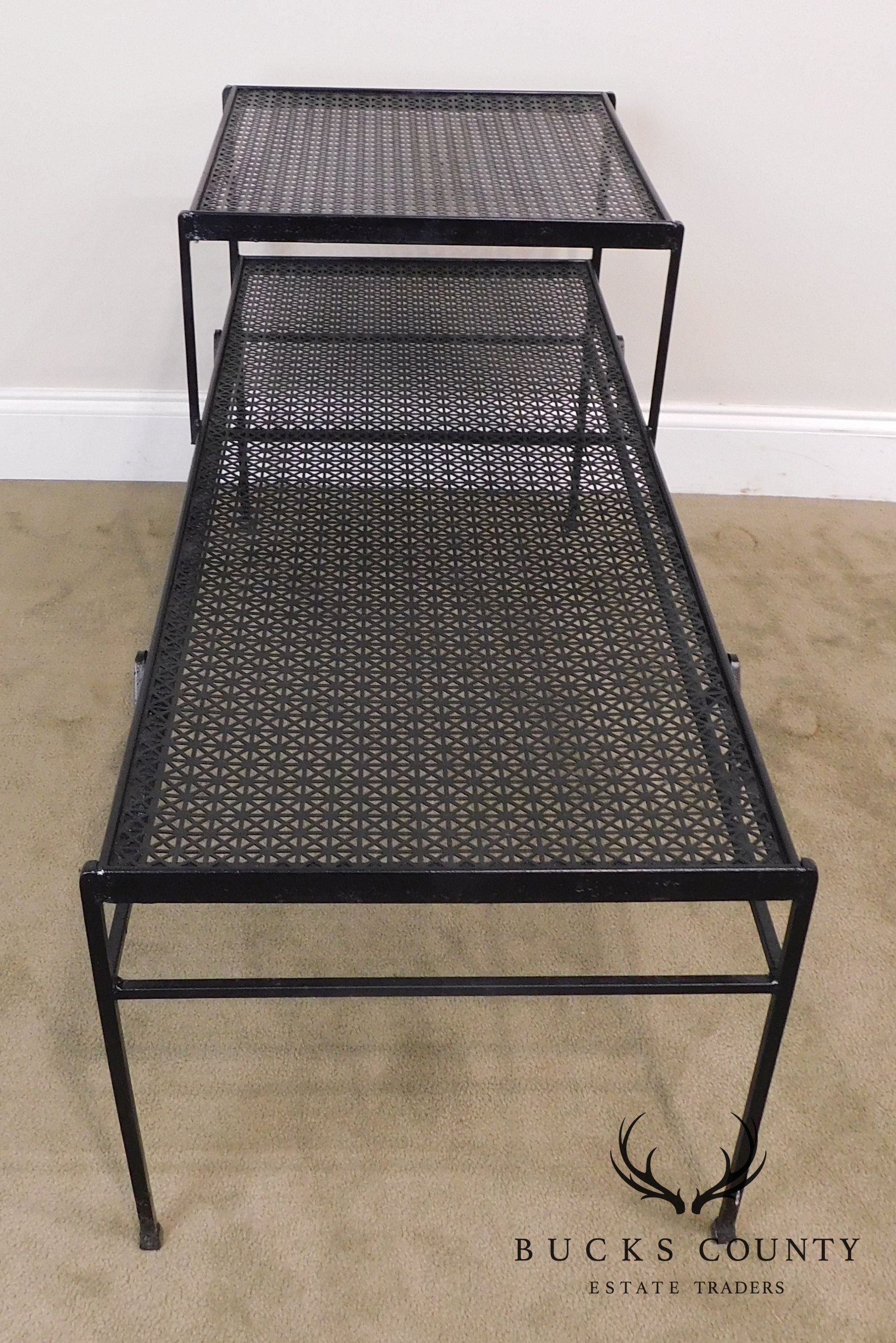 Mid Century Modern Black Wrought Iron Long Step Table