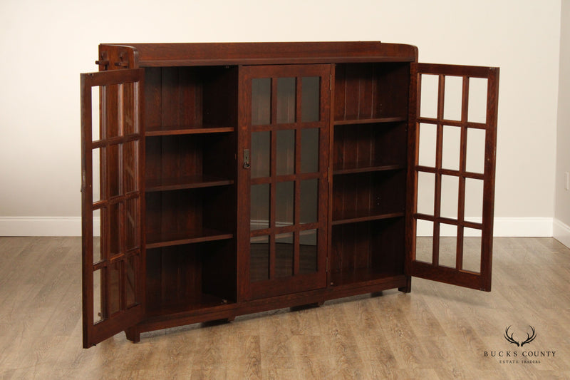 Stickley Mission Collection Oak Triple Bookcase with Glass Doors