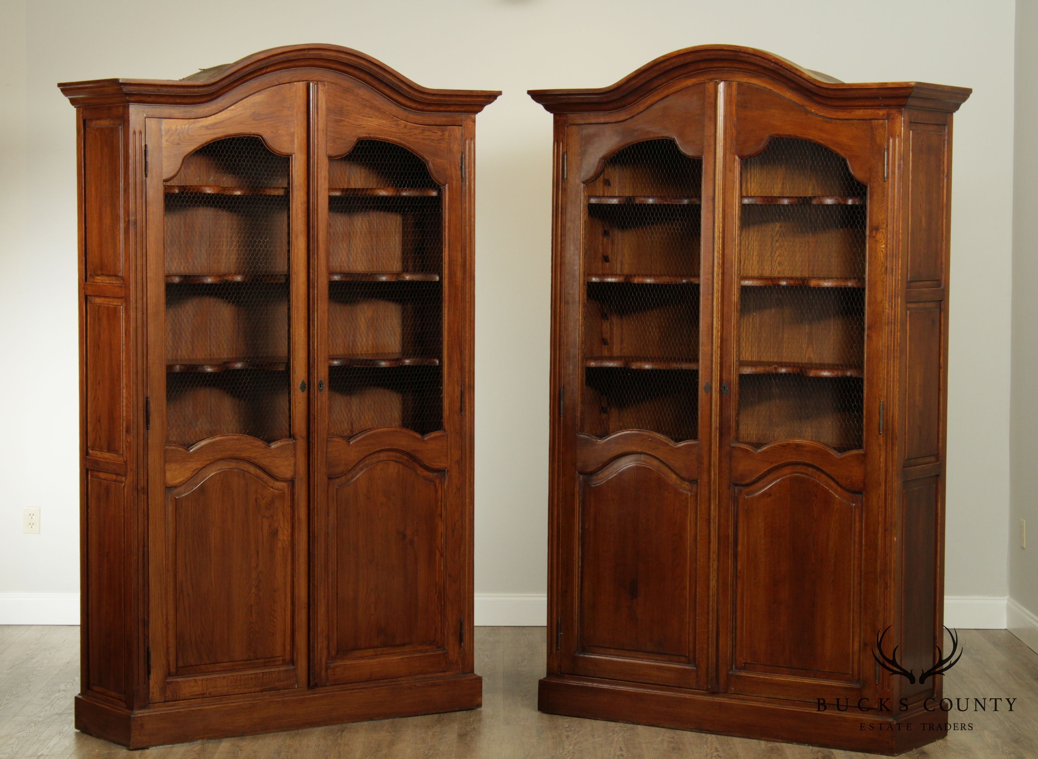 French Country Style Custom Quality Large Pair Bookcases Cabinets