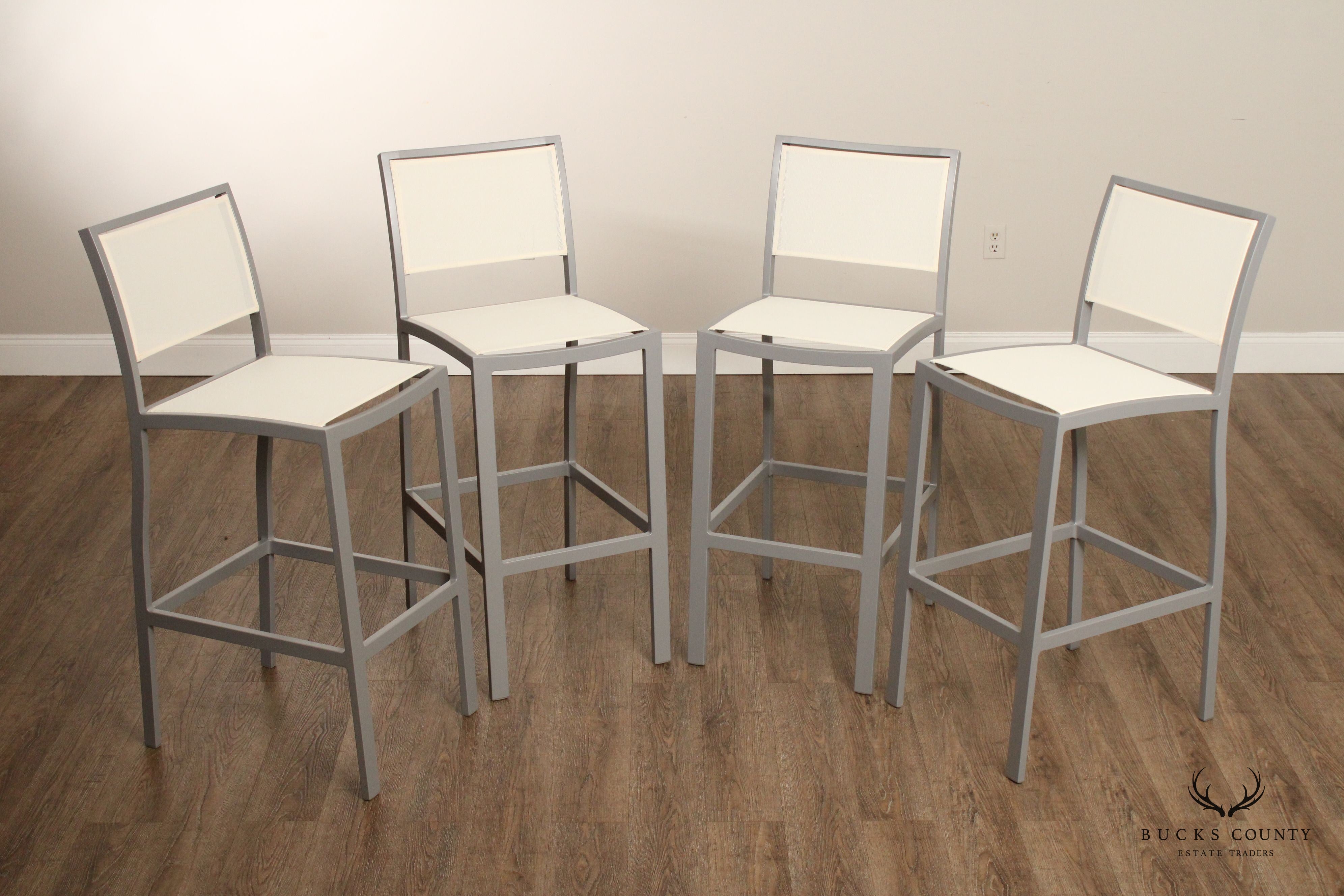 JANUS ET CIE 'KOKO II' SET OF FOUR ALUMINUM AND MESH BARSTOOLS