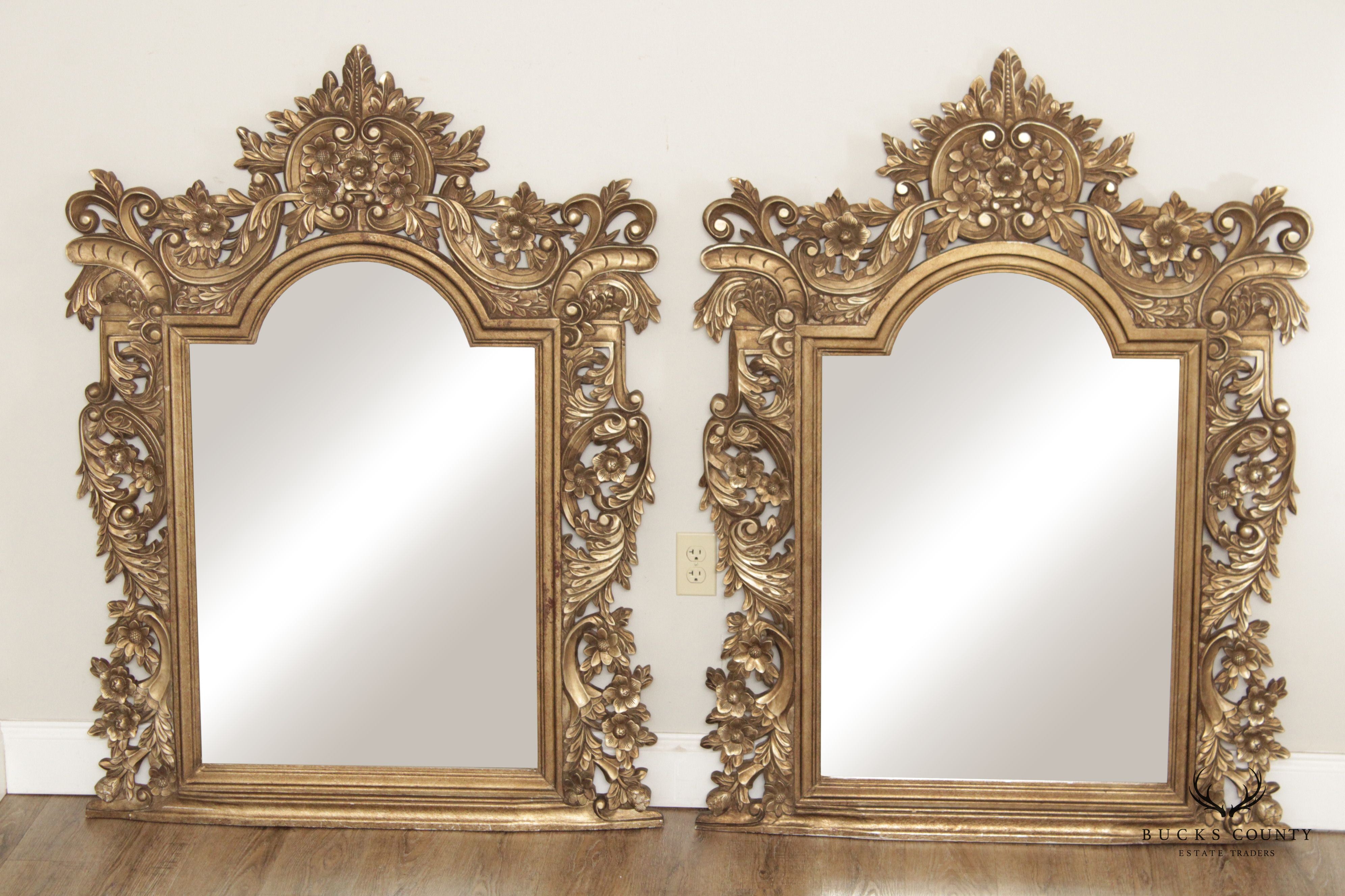 Howard Elliott Collection Pair Ornate Carved Wall Mirrors