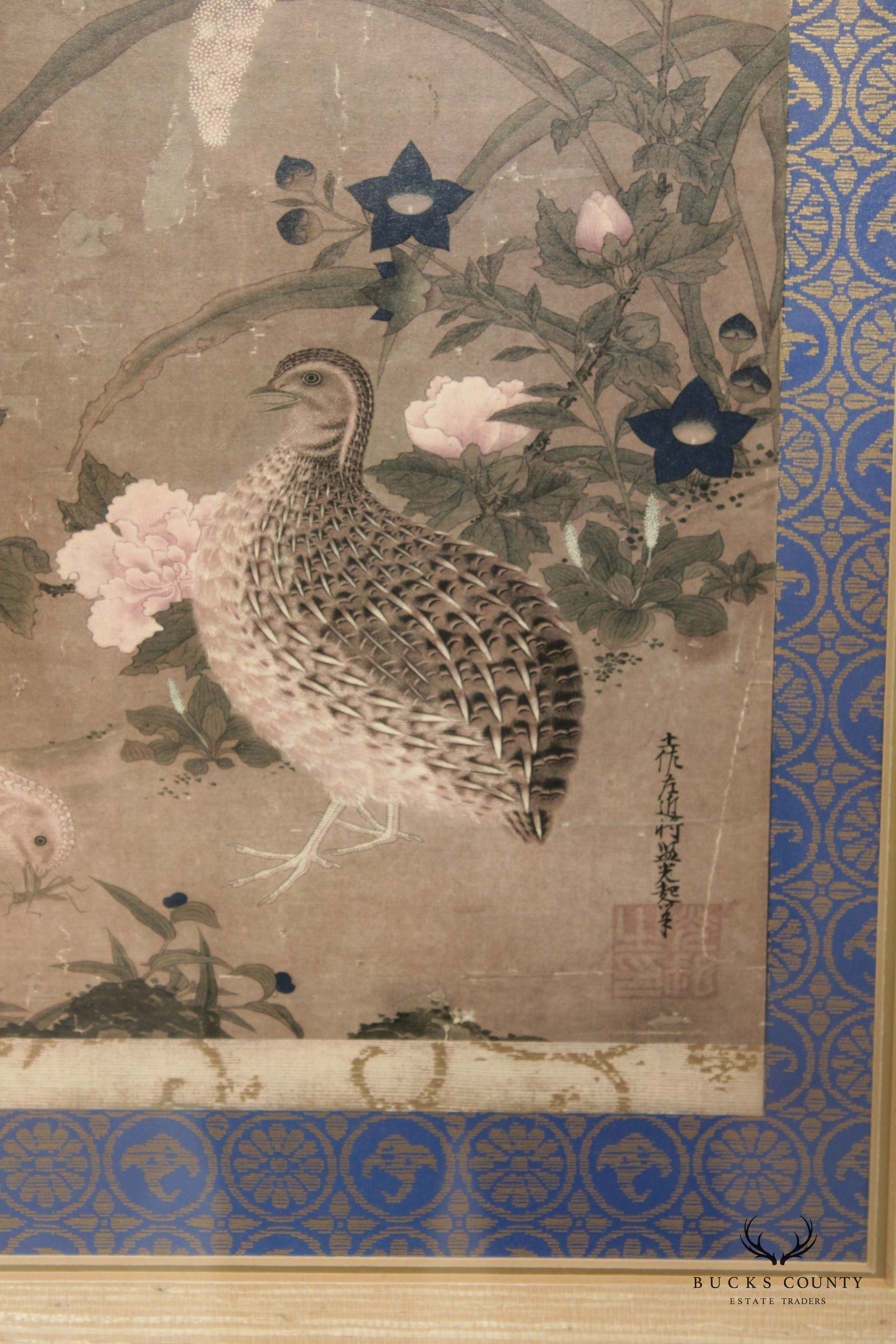 Tosa Mitsuoki Vintage 'Quails and Flowers' Framed Art Print