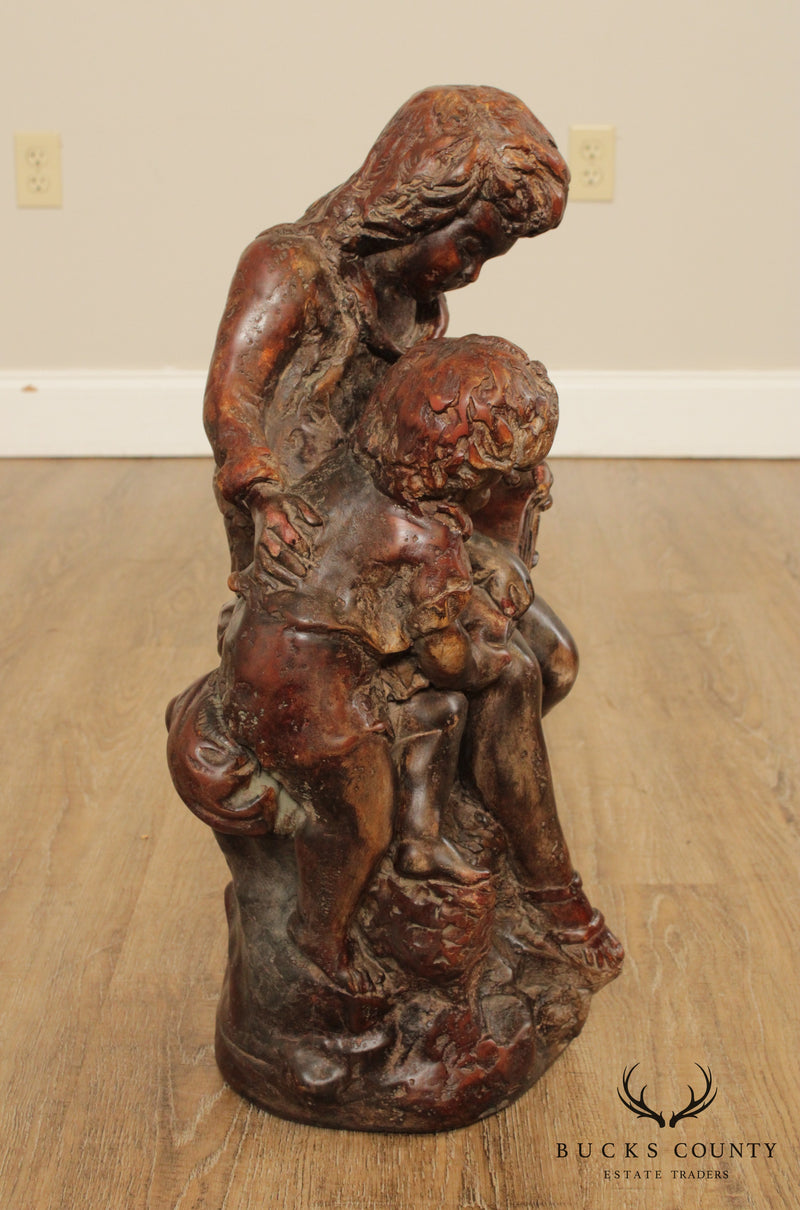 Vintage Mother and Child Reading Sculpture