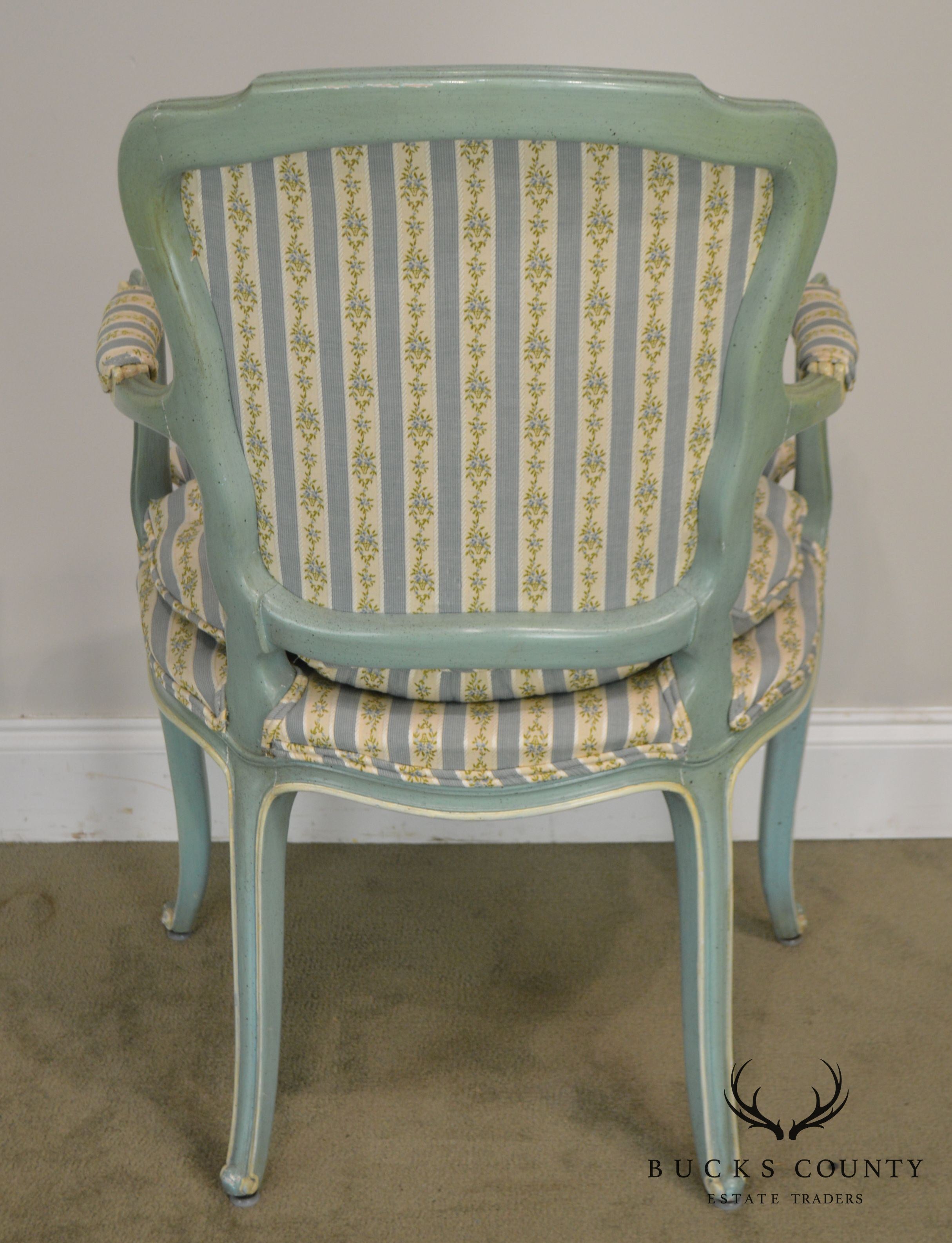 French Louis XV Style Vintage 1960's Custom Painted Pair Armchairs