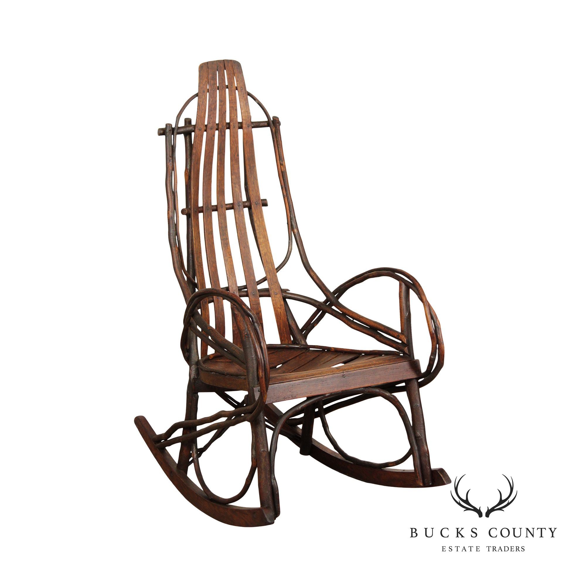 ADIRONDACK STYLE OAK AND BENT HICKORY ROCKER