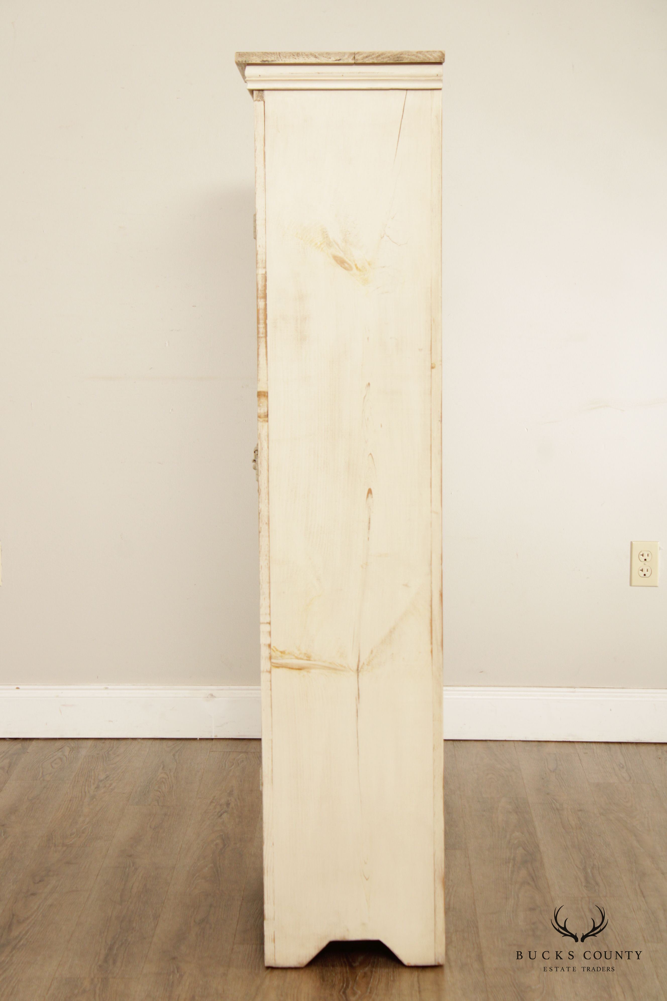 Farmhouse Style White Painted Pine Pantry Cabinet