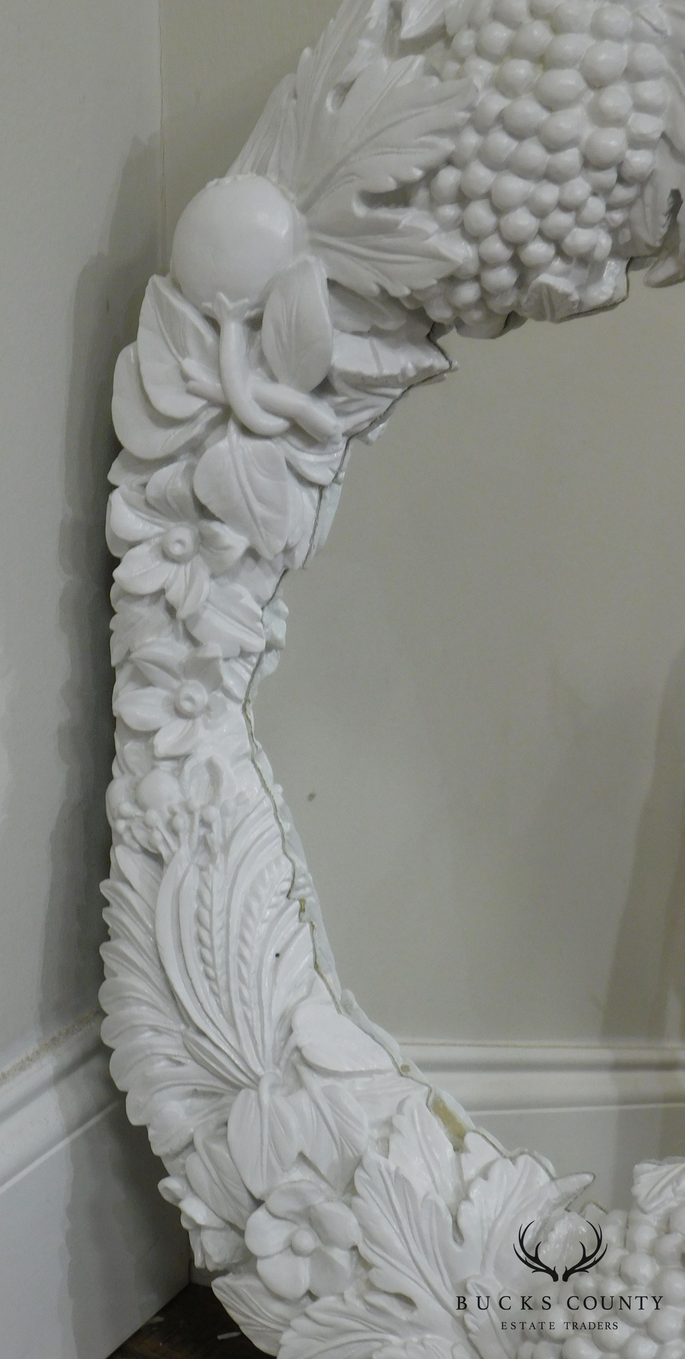 Gargoyles Studio Carved Fruit and Leaves White Lacquered Wall Mirror