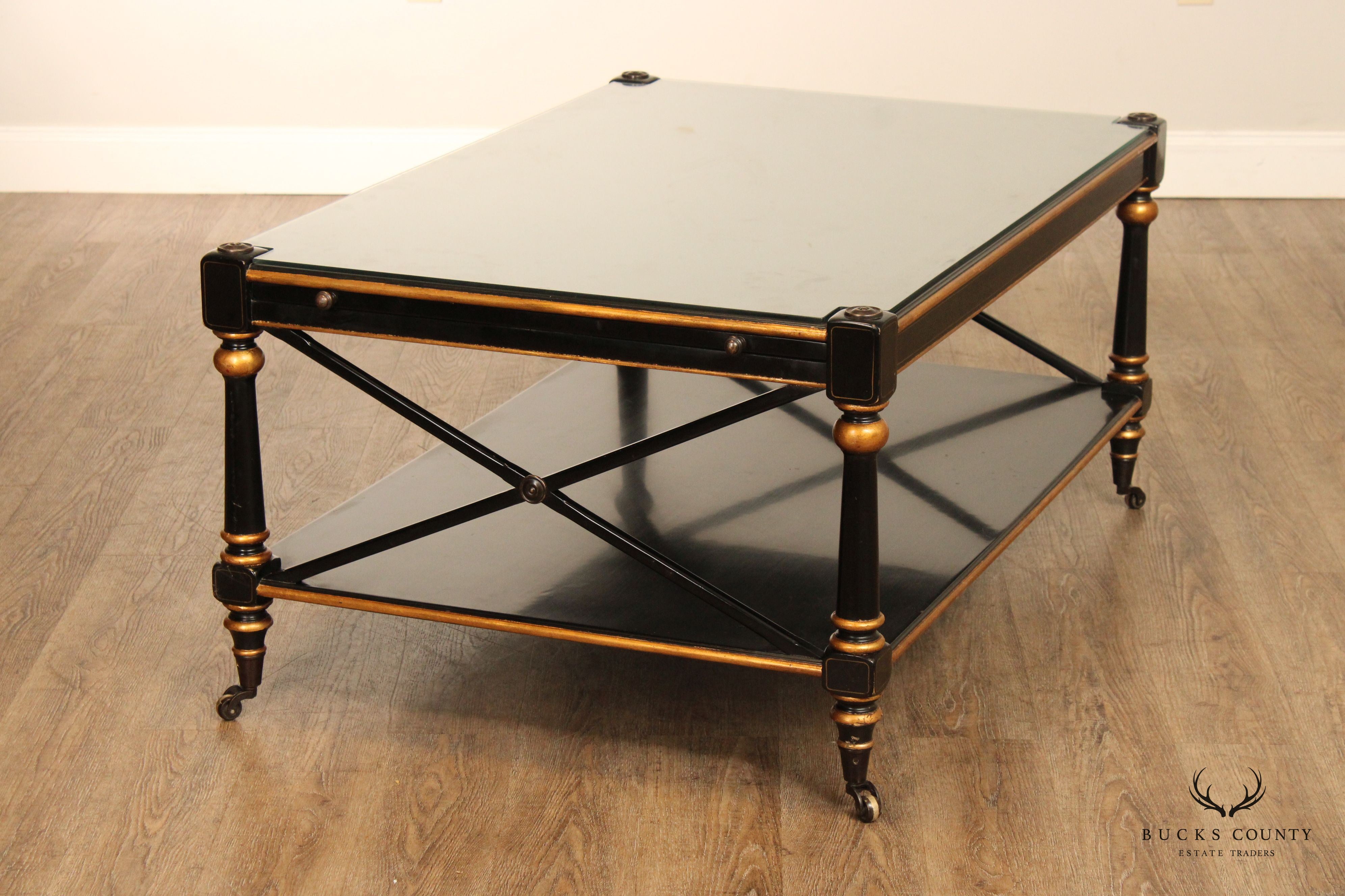 Italian Regency Style Ebonized and Partial Gilt Coffee Table