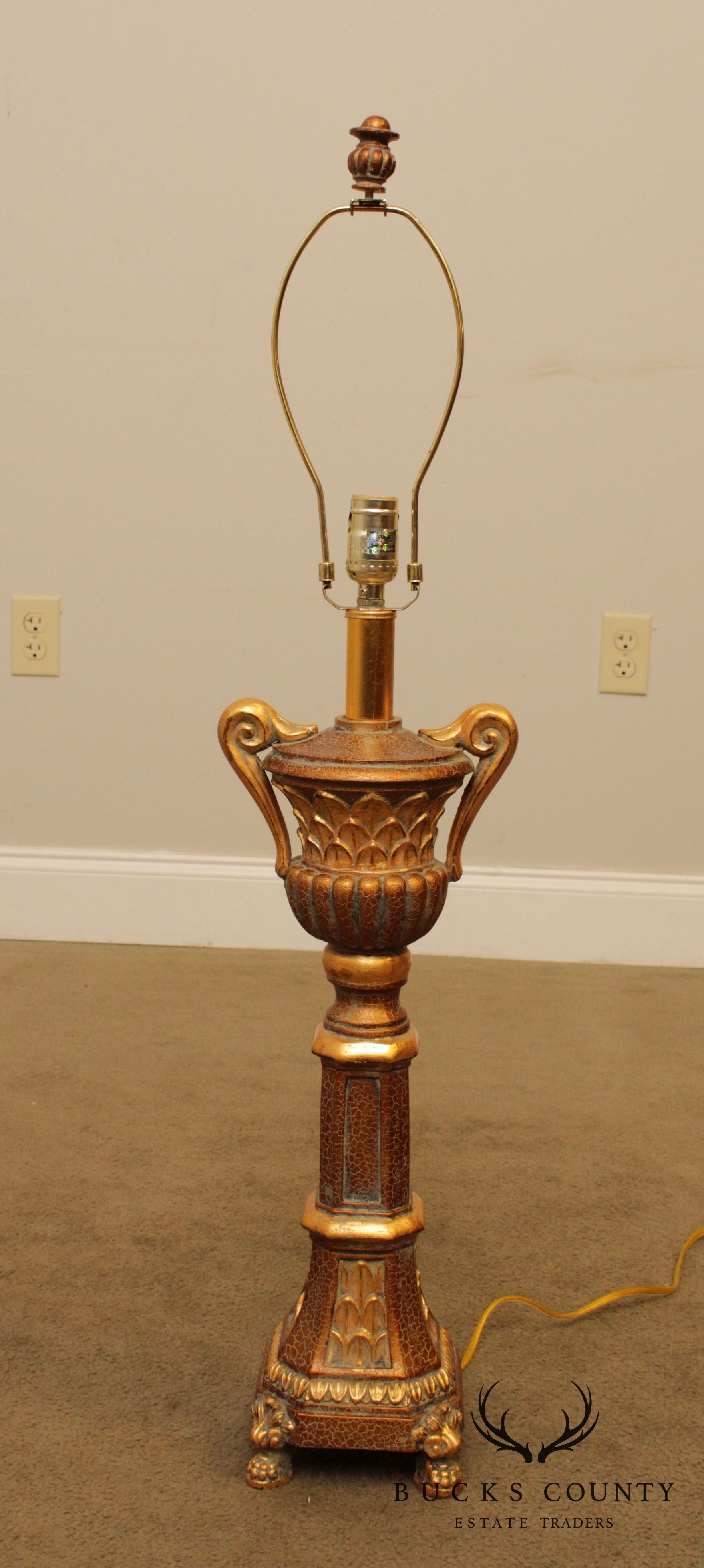 Gold Pair Urn Form Table Lamps with Shades