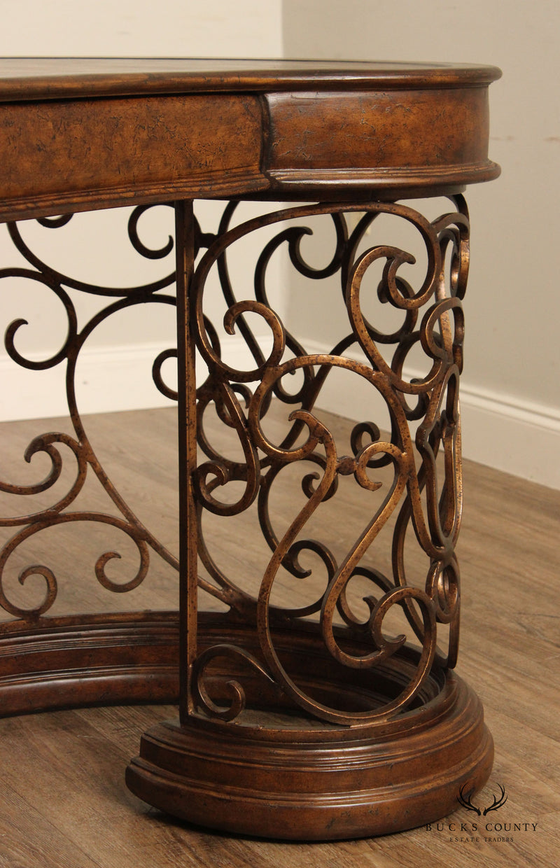 The Platt Collections Scrolling Wrought Iron Leather Top Kidney Form Desk