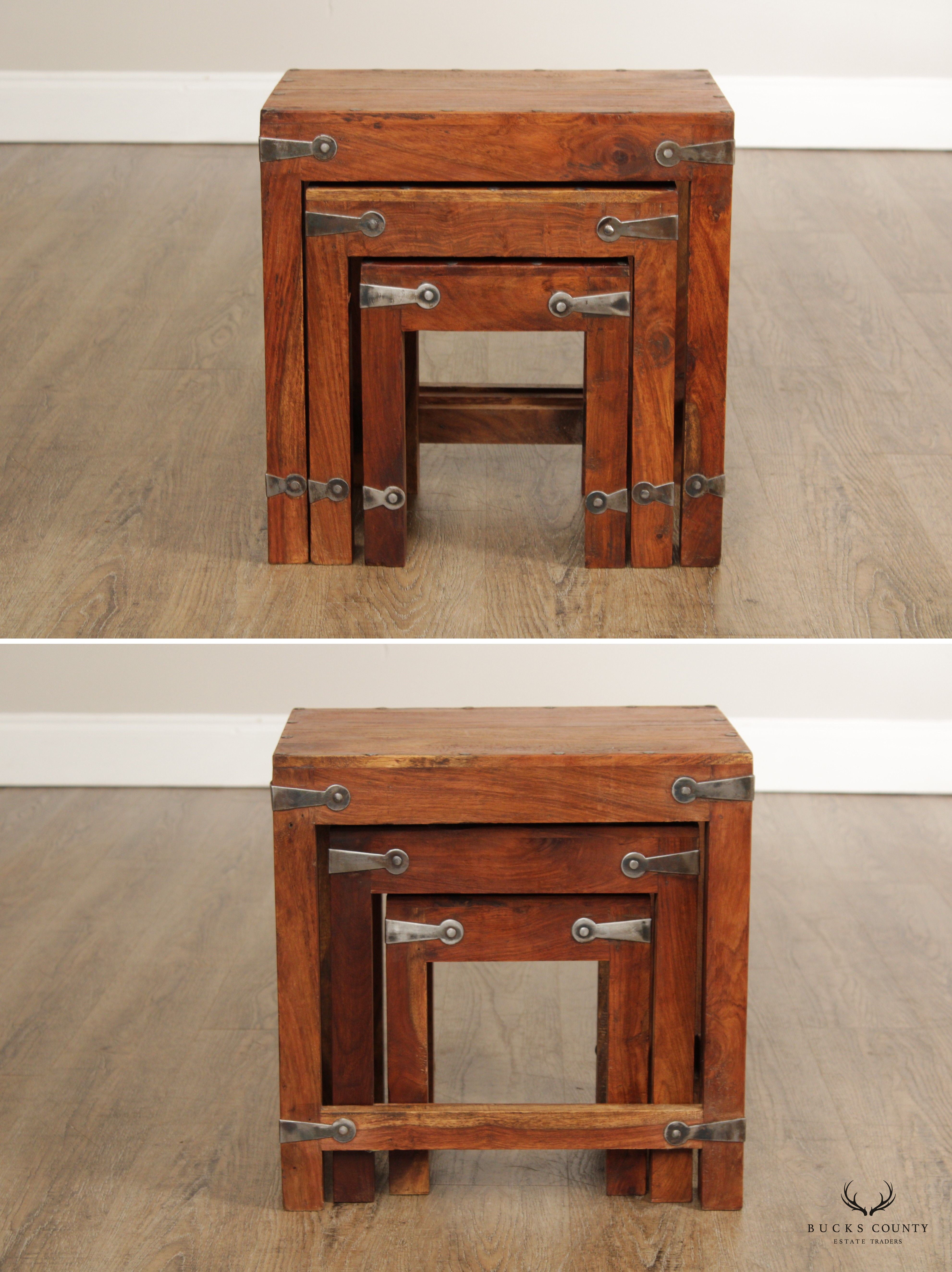 SPANISH COLONIAL STYLE SET OF 3  SOLID HARDWOOD NESTING TABLES