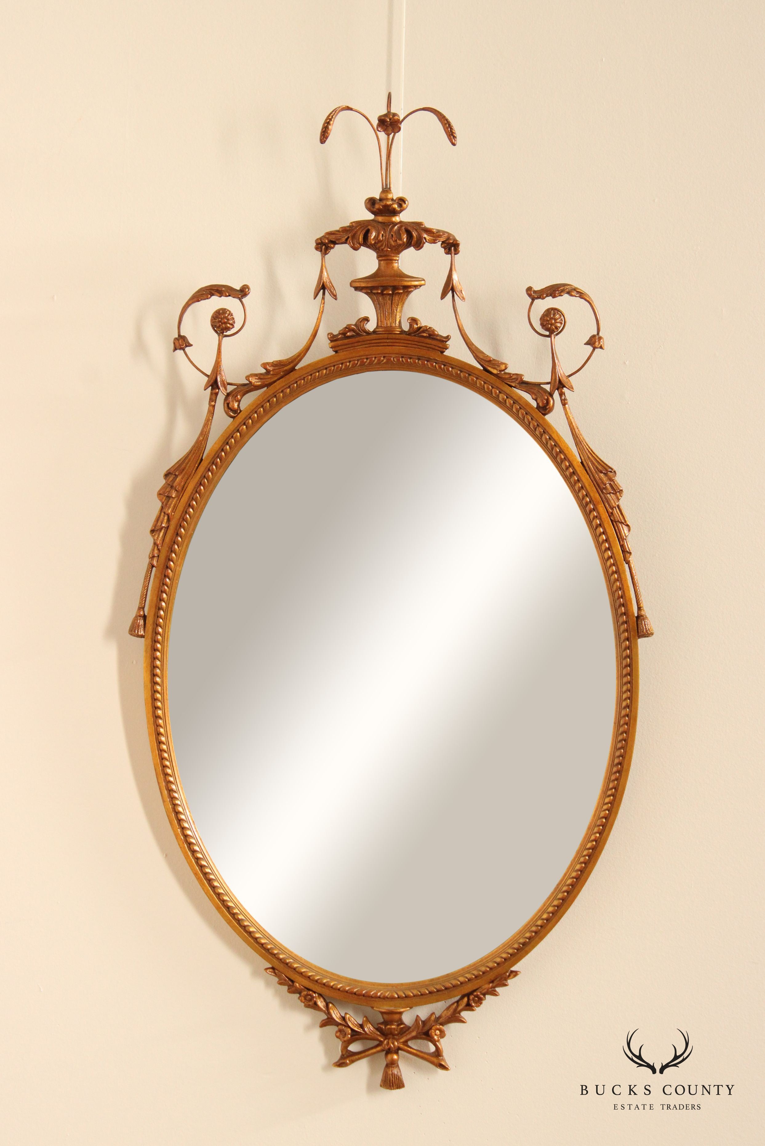 Adams Style Vintage Carved Gold Frame Oval Wall Mirror