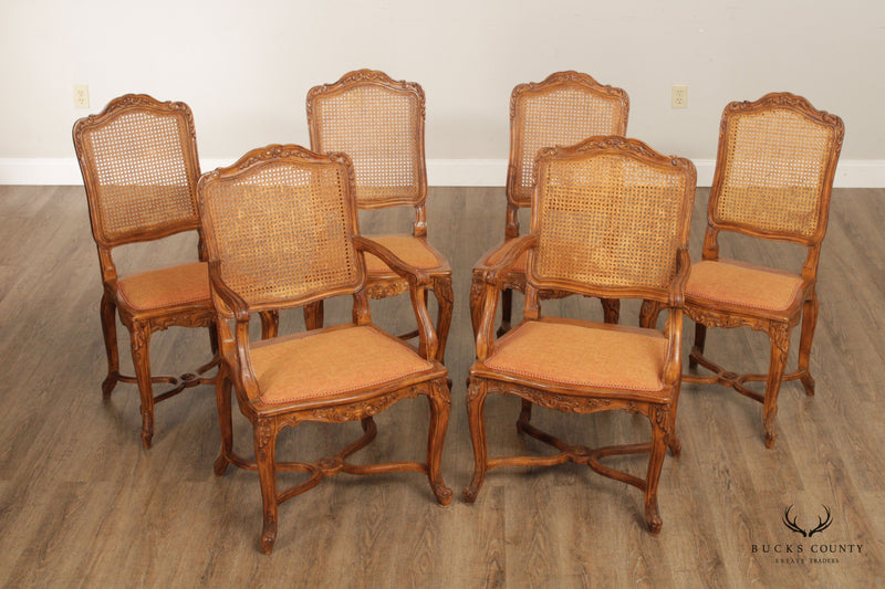 French Louis XV Style Set Six Cane Dining Chairs