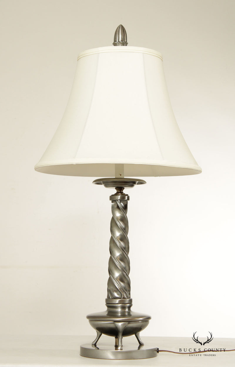 Vintage Metal Braided Column Pair of Table Lamps