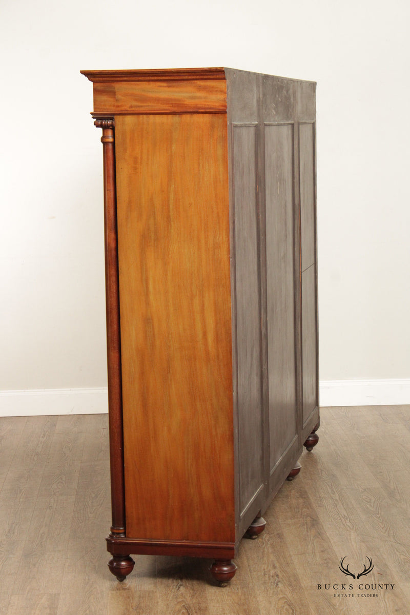 Antique Edwardian Mahogany Inlaid Four-Door Bookcase Cabinet