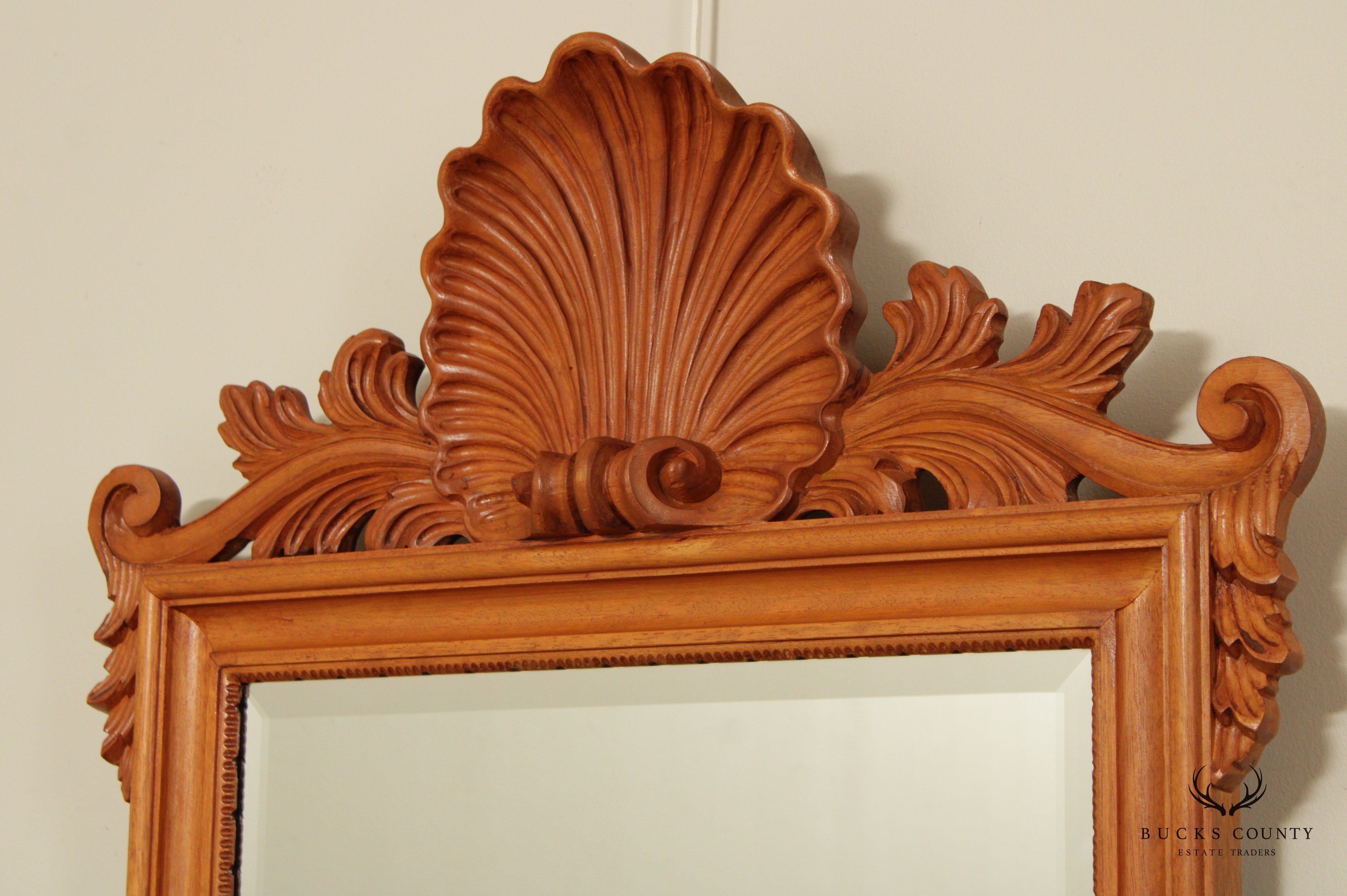 La Barge Rococo Style Italian Fruitwood Shell Carved Beveled Mirror