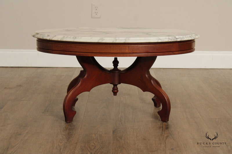 Victorian Furniture Carved Mahogany Marble Top Coffee Table