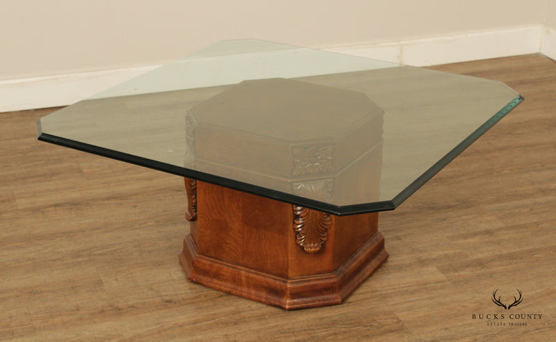 Henredon Neoclassical Style Glass Top Pedestal Coffee Table