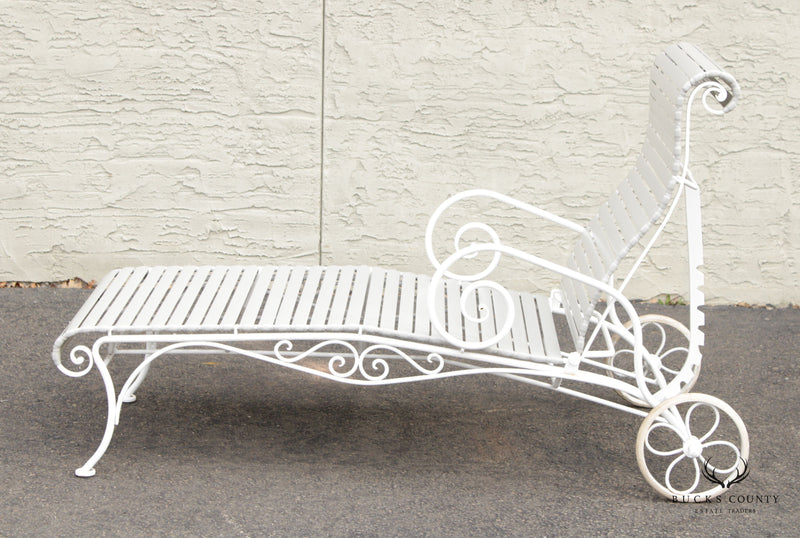 Vintage Scrolled Iron Pair of Patio Chaise Lounges (A)