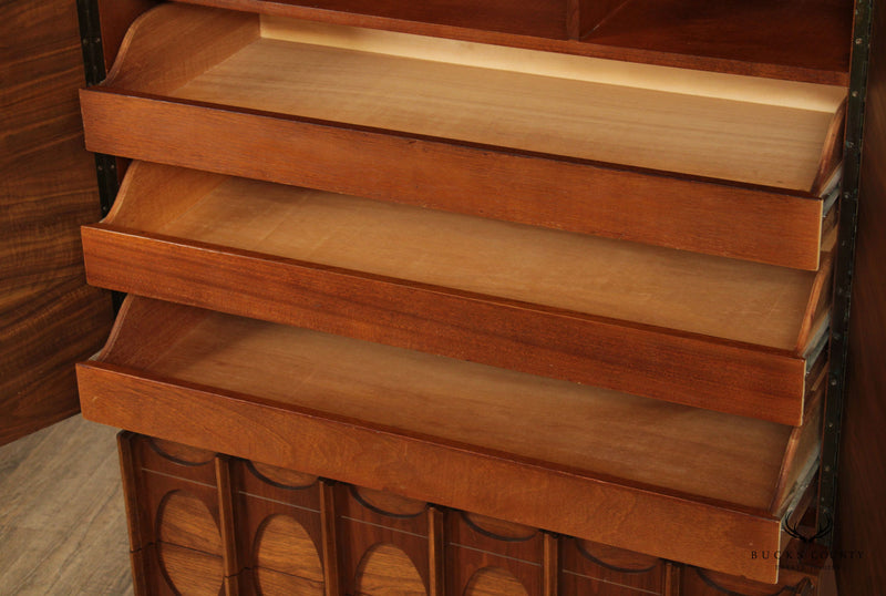 Tobago Mid Century Modern Brutalist Sculpted Walnut Armoire