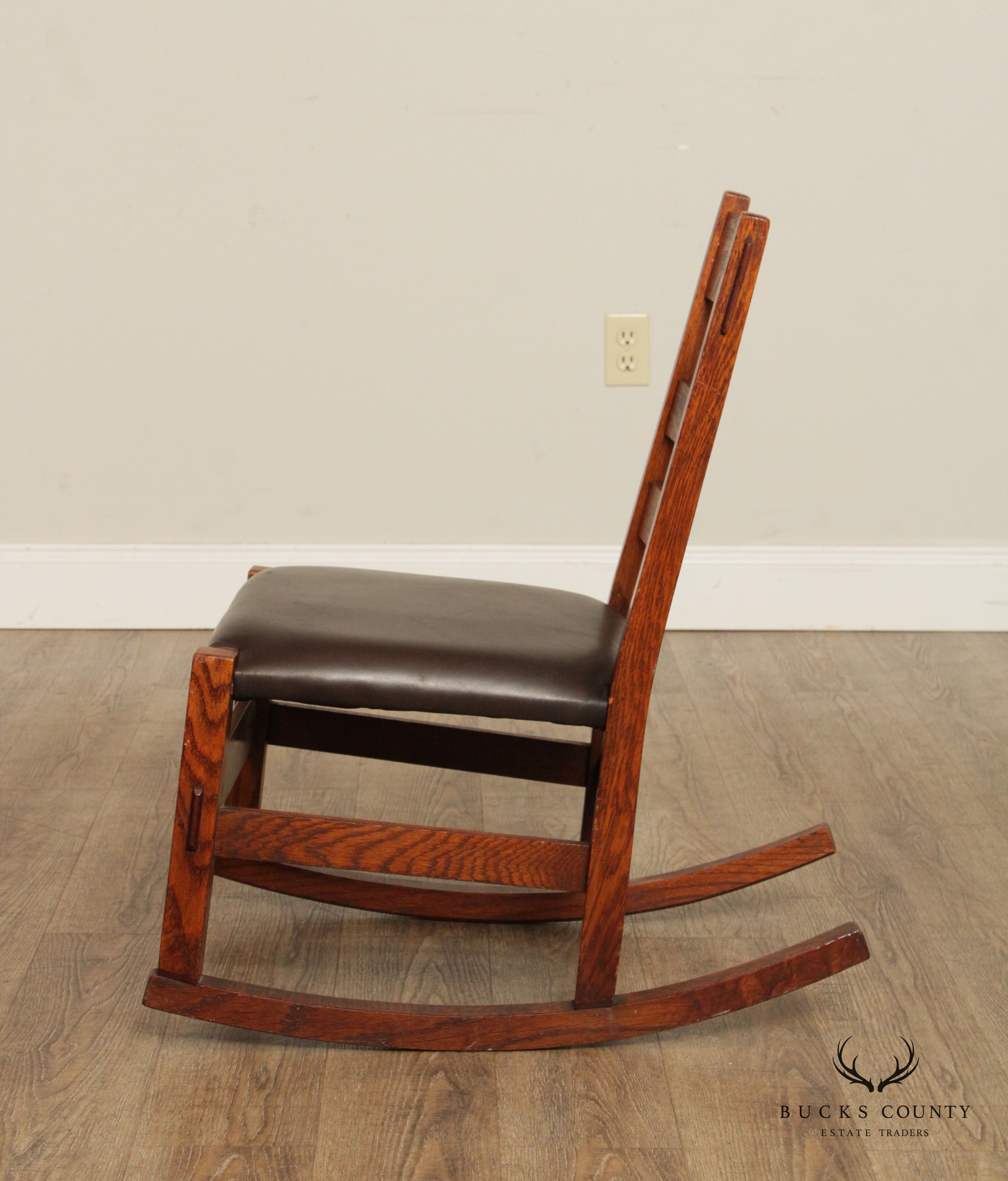 Mission Antique Oak and Leather Children's Rocking Chair