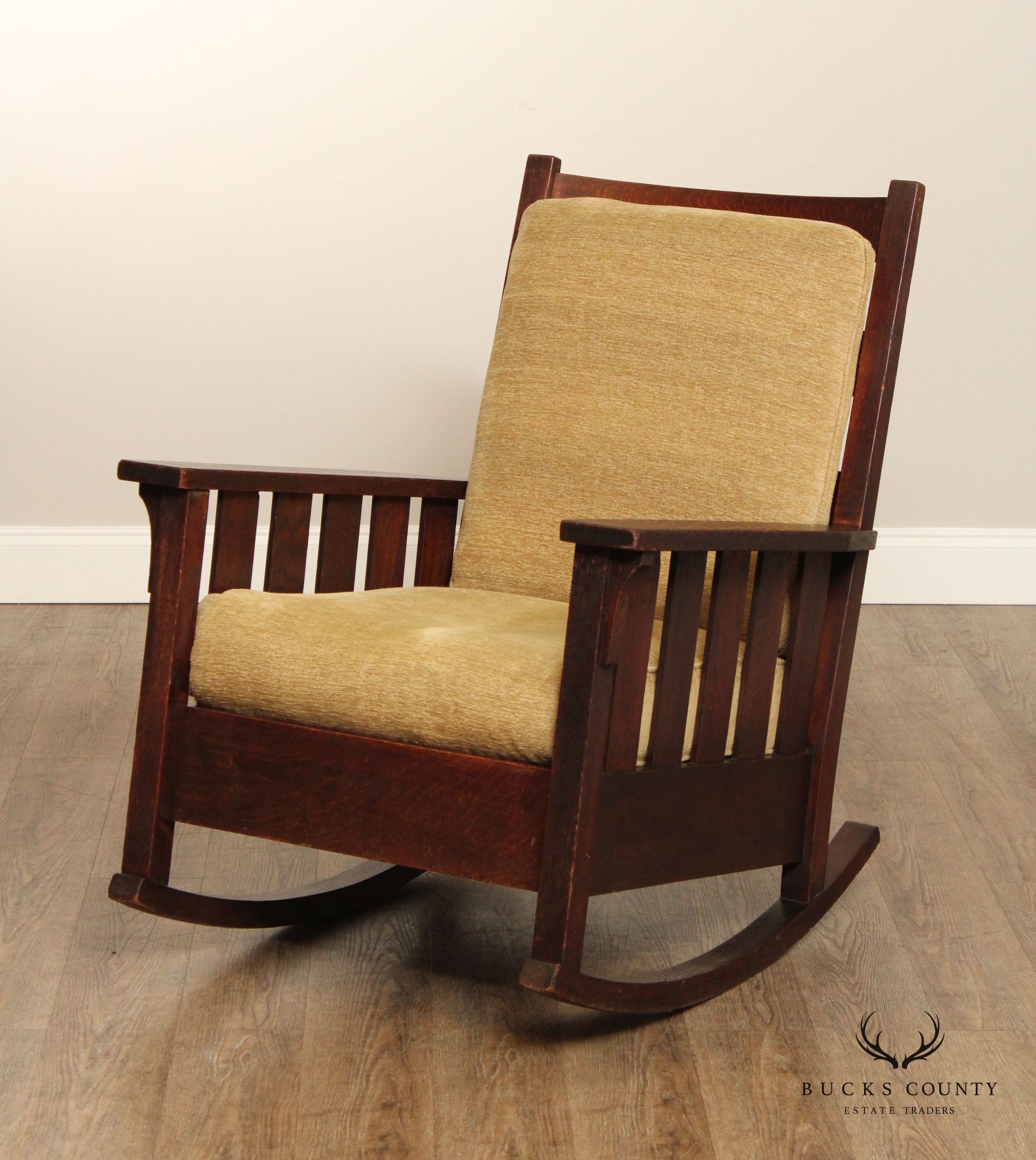 Gustav Stickley Antique Mission Oak Slatted Rocking Chair