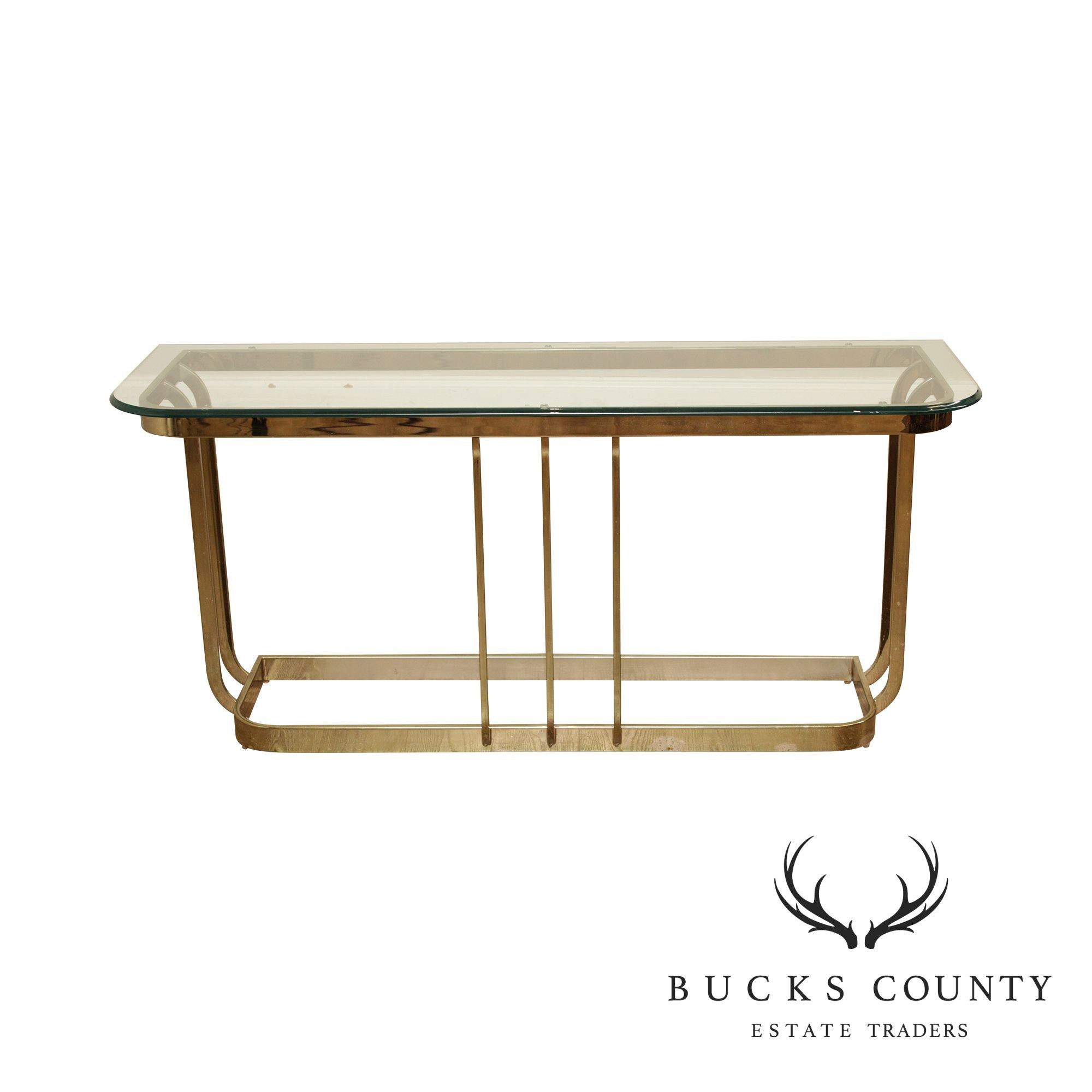 Postmodern Brass & Glass Console Table