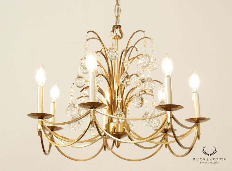 Vintage Lighting 1960s Hollywood Regency brass crystal chandelier